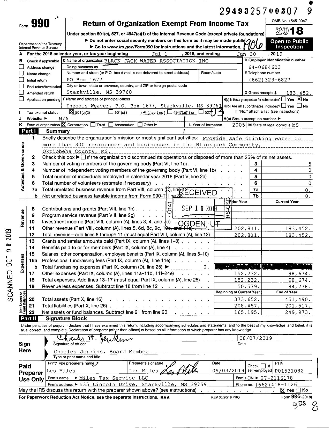 Image of first page of 2018 Form 990 for Blackjack Water Association