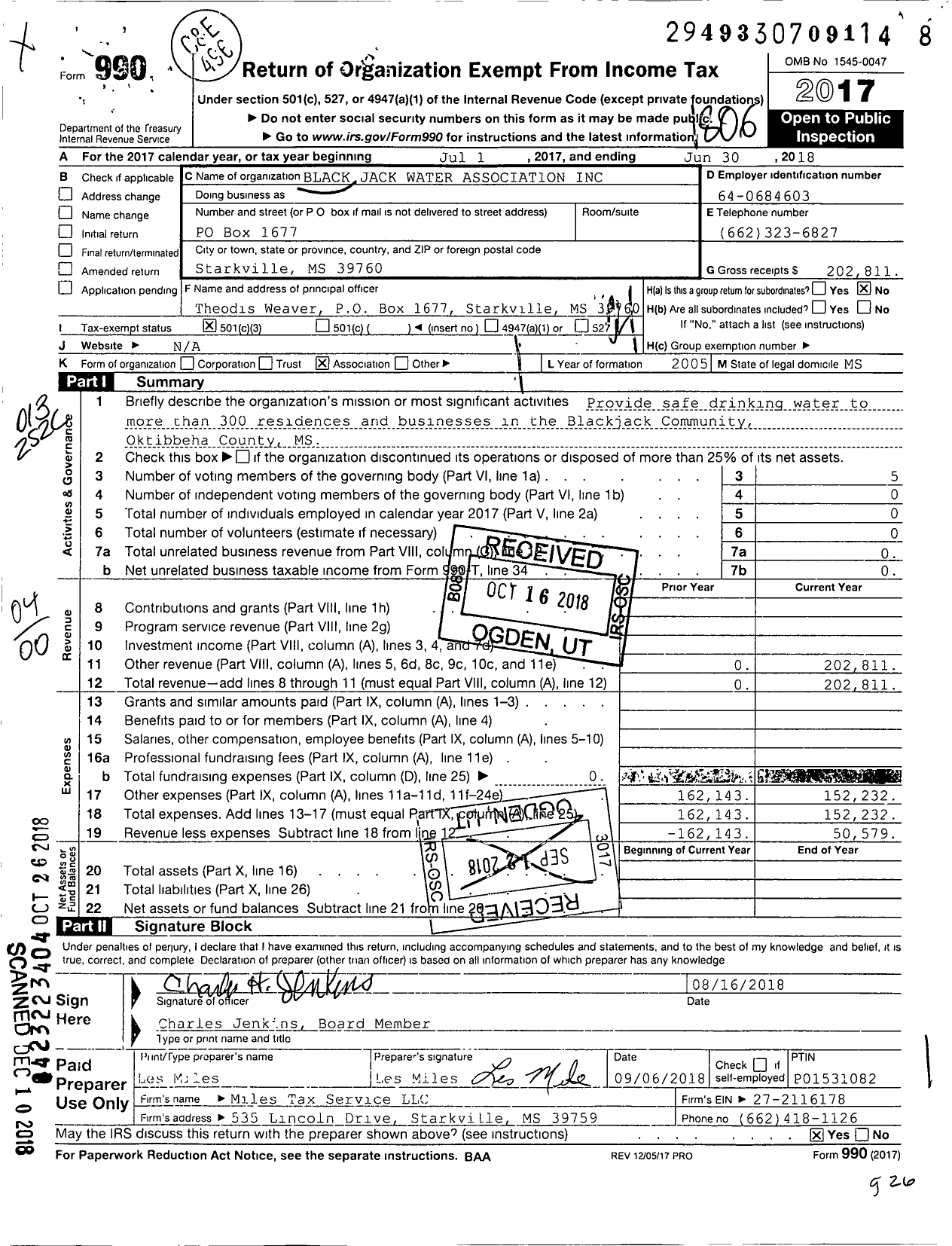 Image of first page of 2017 Form 990O for Blackjack Water Association