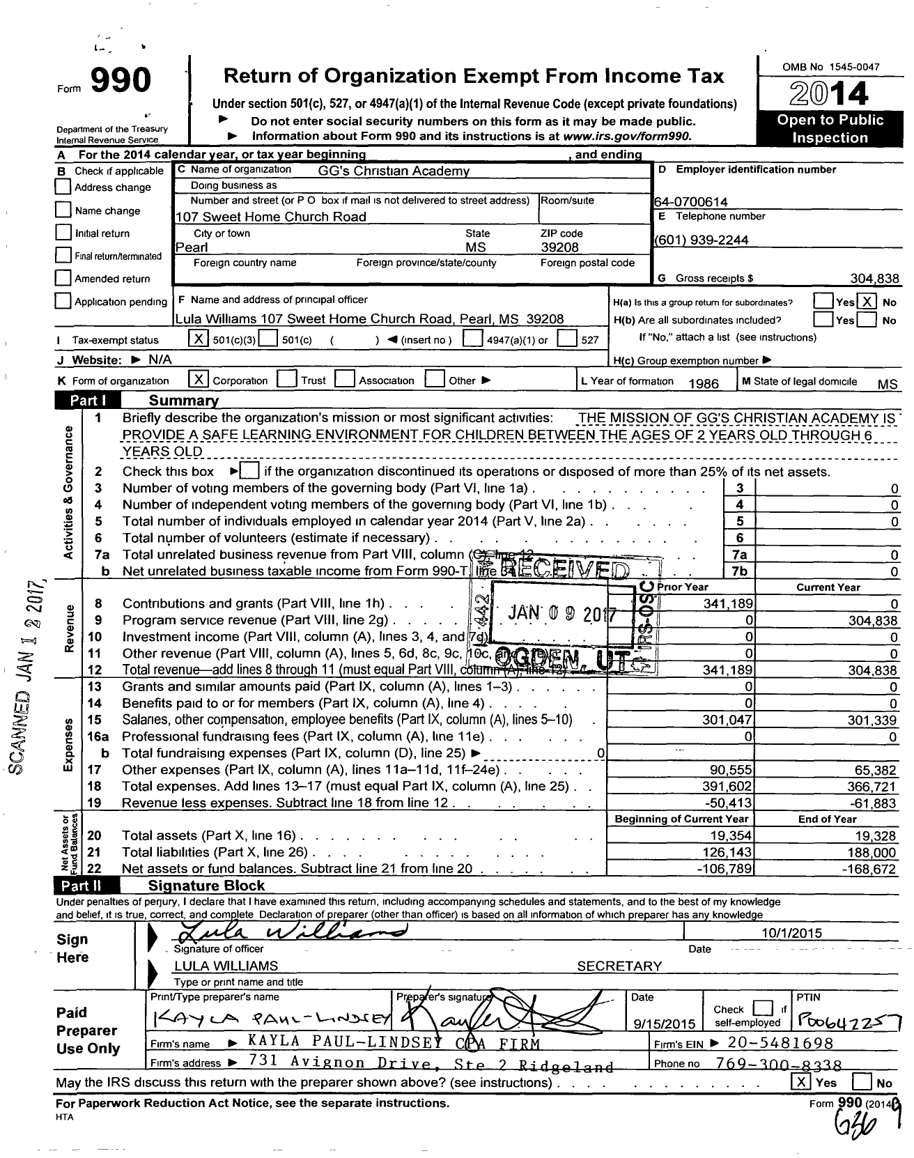 Image of first page of 2014 Form 990 for GG'S Christian Academy