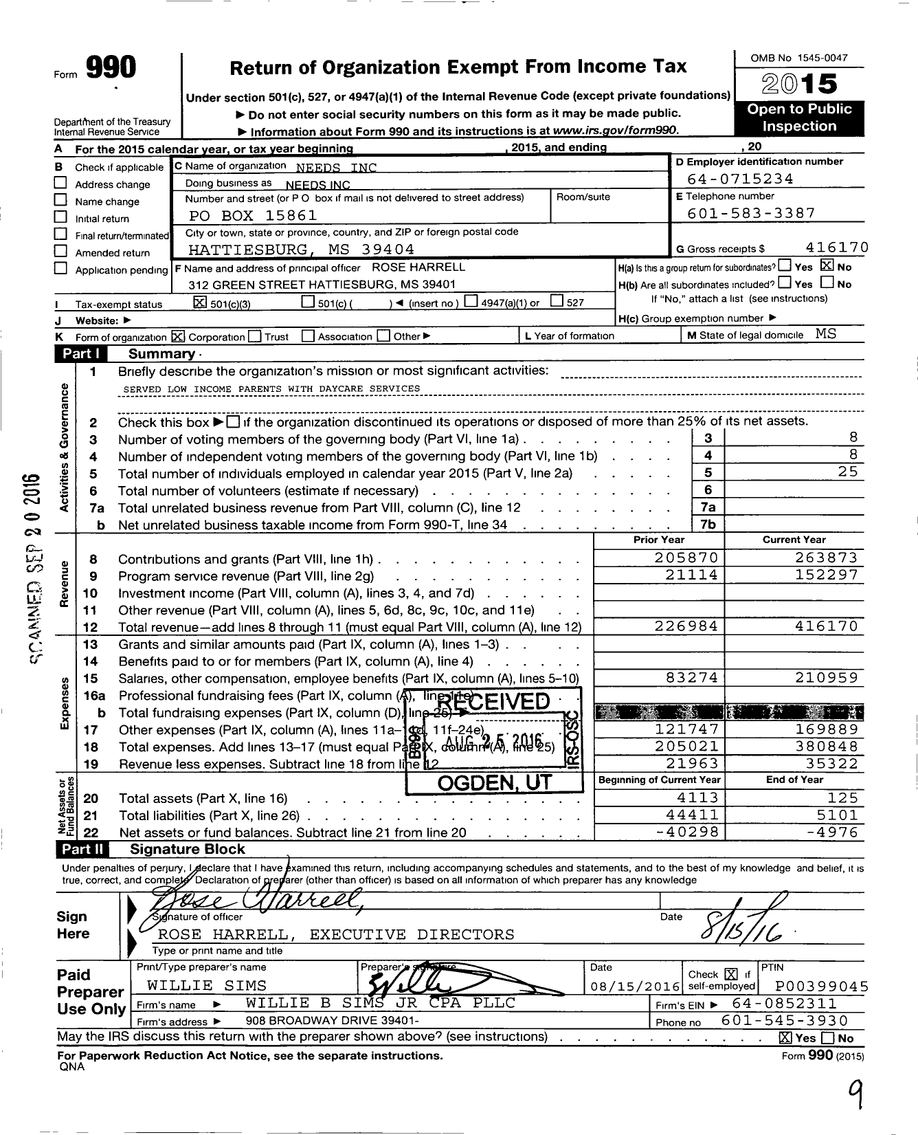 Image of first page of 2015 Form 990 for Neighborhood Educational Enhance- Ment and Development Services (NEEDS)