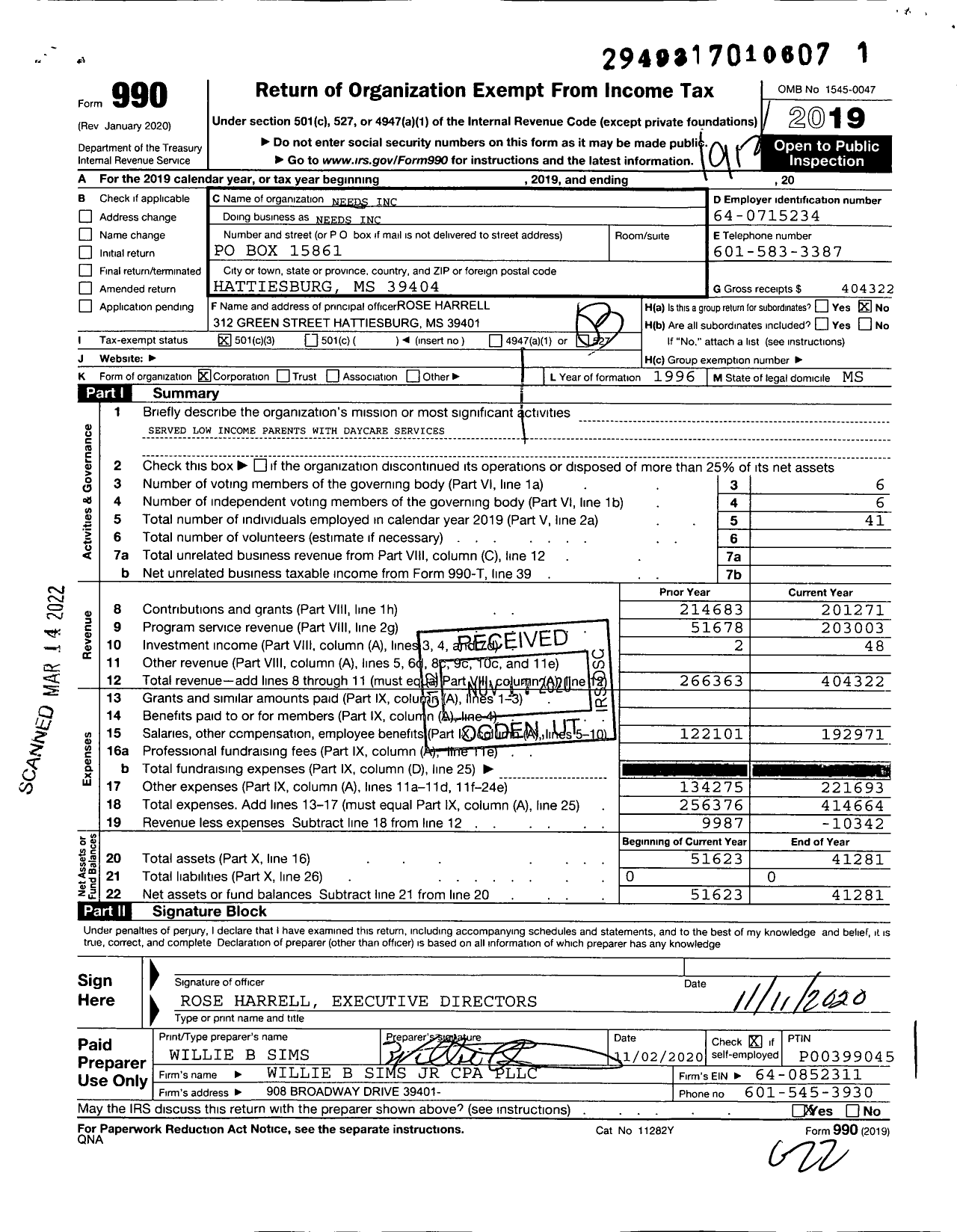 Image of first page of 2019 Form 990 for Neighborhood Educational Enhance- Ment and Development Services (NEEDS)