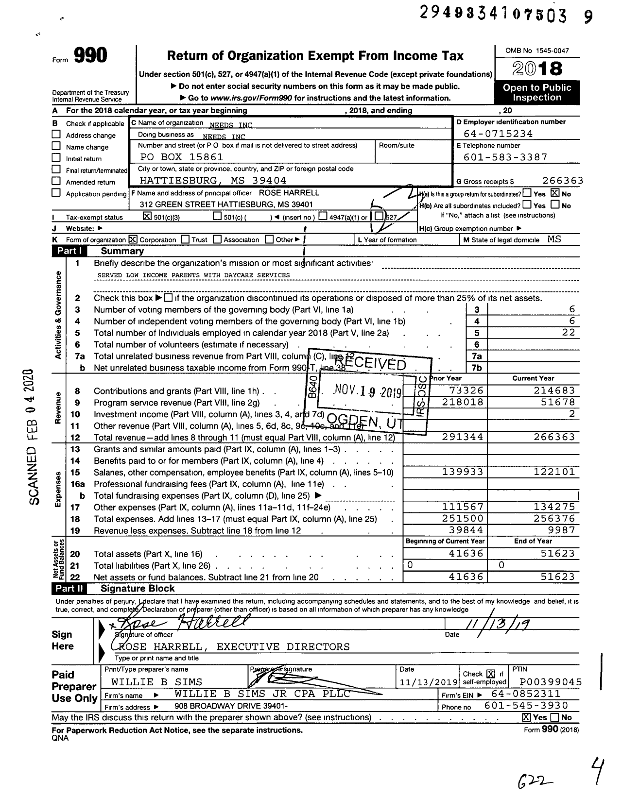 Image of first page of 2018 Form 990 for Neighborhood Educational Enhance- Ment and Development Services (NEEDS)