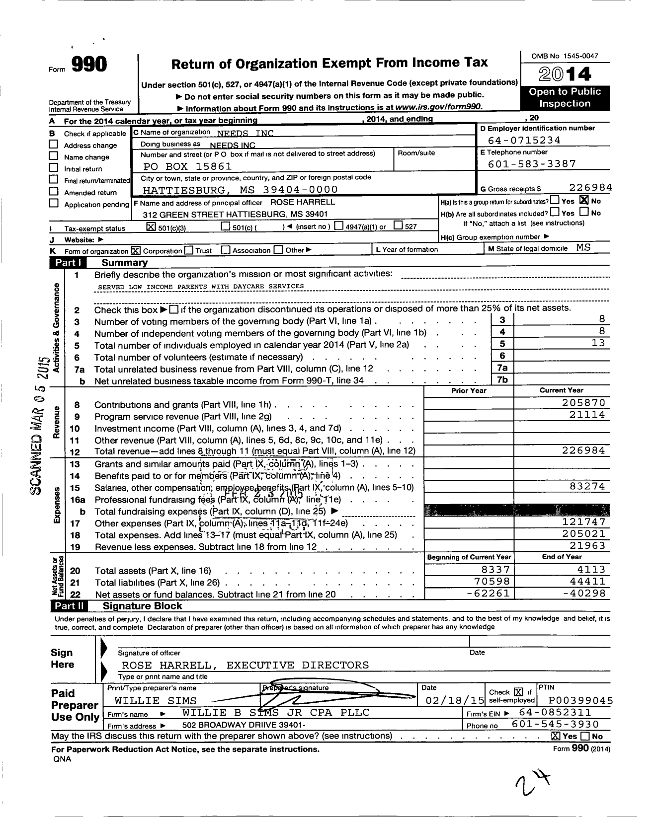 Image of first page of 2014 Form 990 for Neighborhood Educational Enhance- Ment and Development Services (NEEDS)