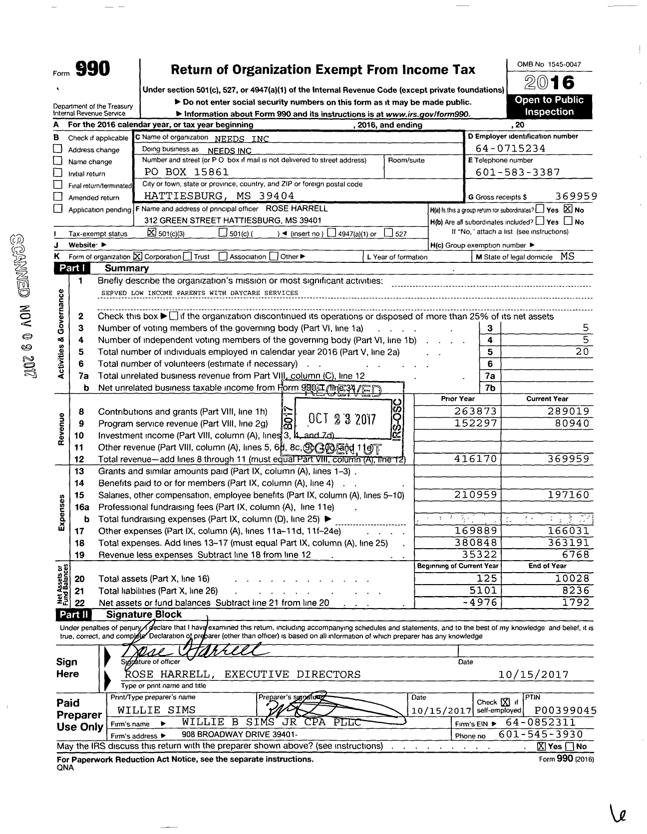 Image of first page of 2016 Form 990 for Neighborhood Educational Enhance- Ment and Development Services (NEEDS)