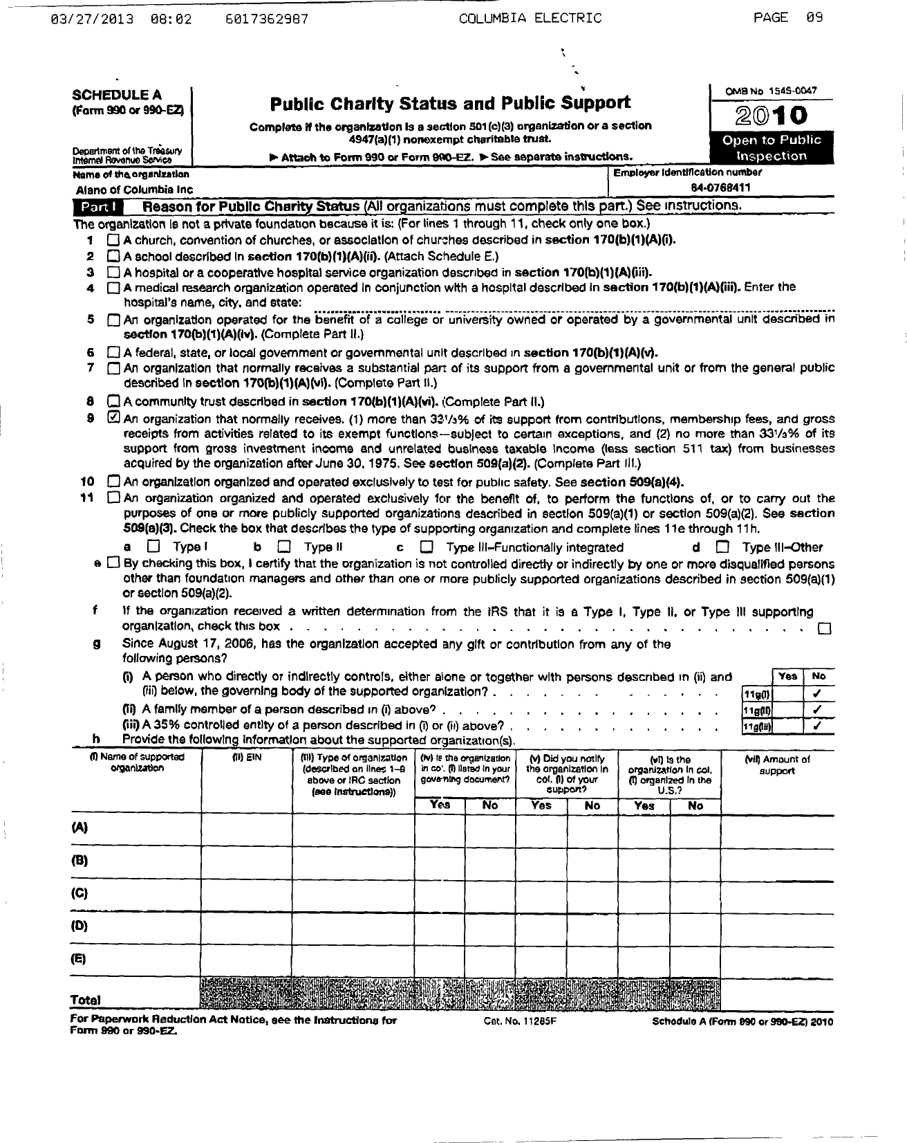 Image of first page of 2010 Form 990ER for Alano of Columbia