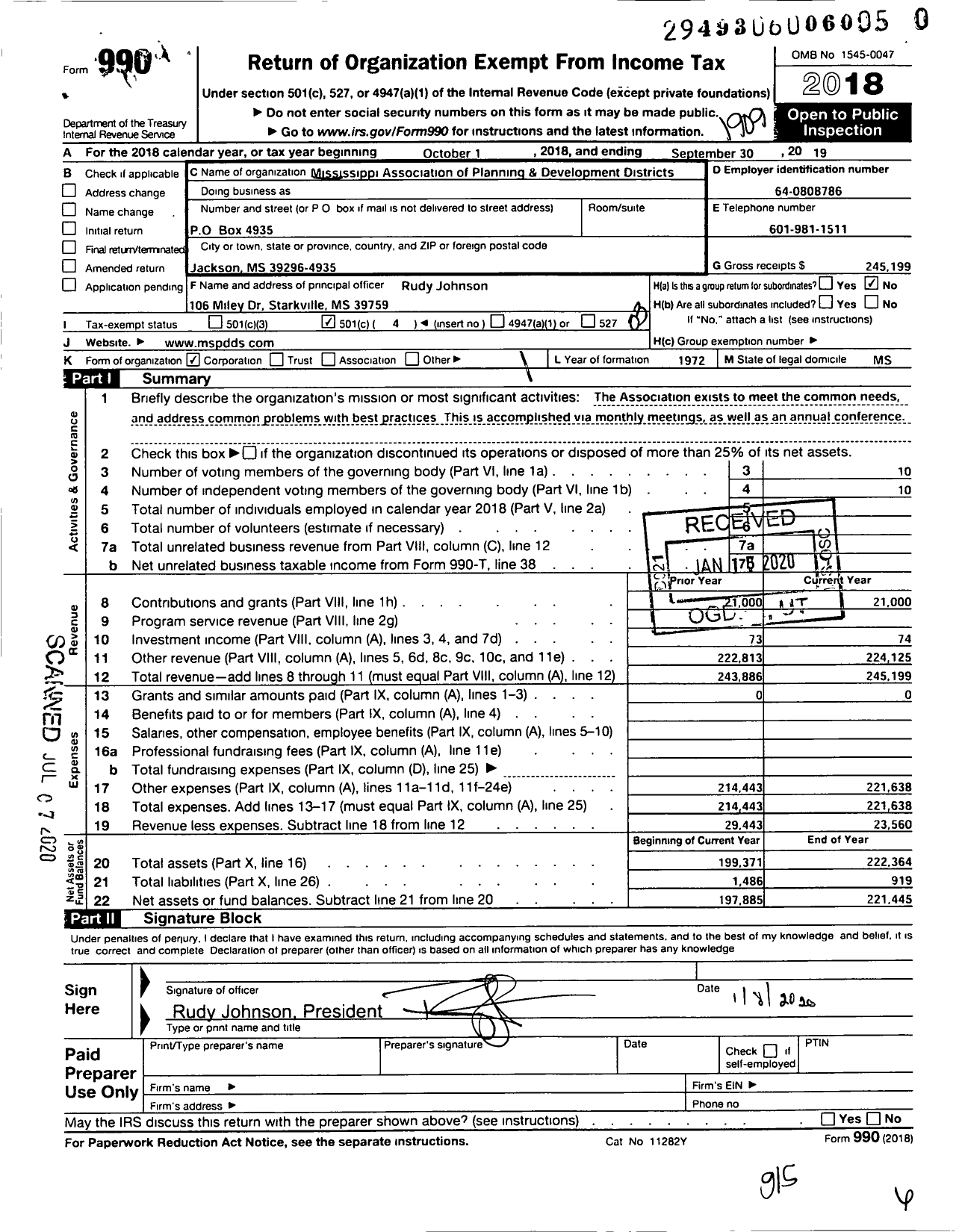 Image of first page of 2018 Form 990 for Mississippi Association of Planning and Development Districts