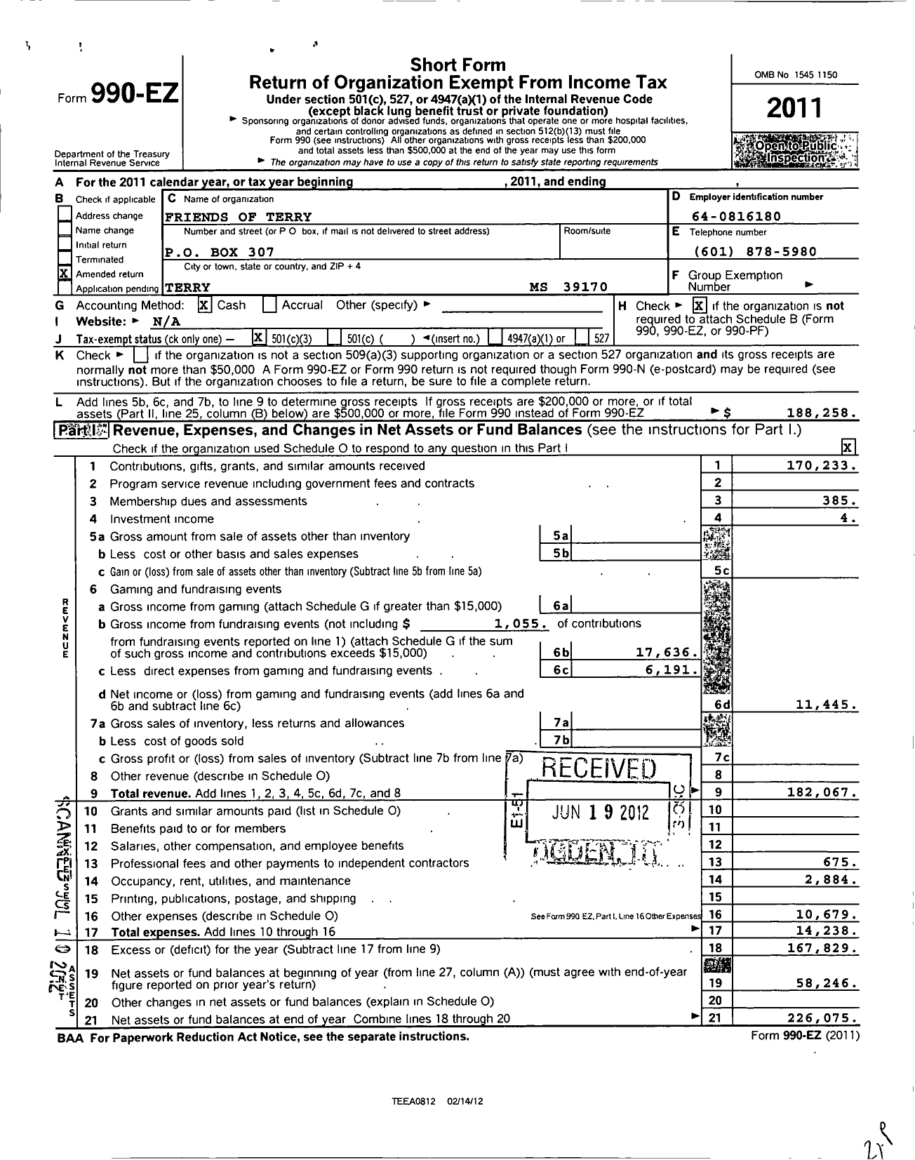 Image of first page of 2011 Form 990EZ for Friends of Terry