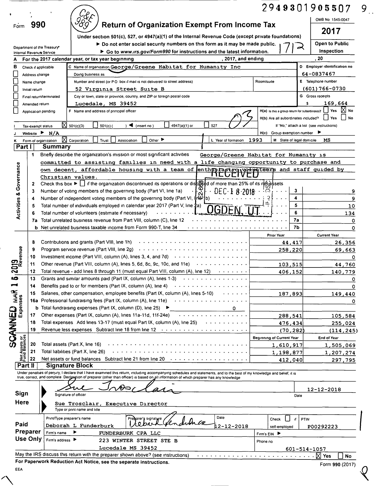 Image of first page of 2017 Form 990 for Habitat for Humanity - George Greene HFH