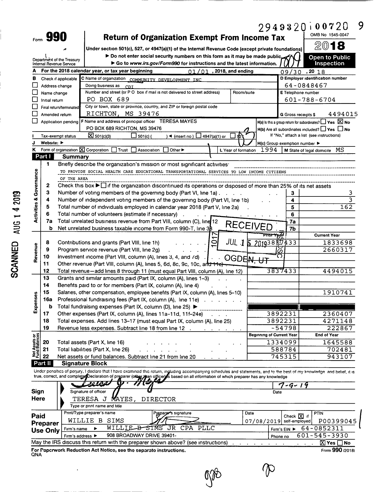 Image of first page of 2017 Form 990 for Community Development (CDI)