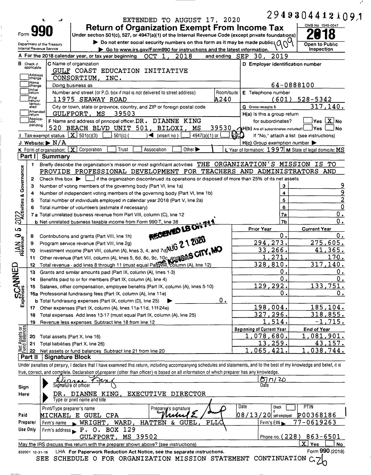 Image of first page of 2018 Form 990 for Gulf Coast Education Initiative Consortium