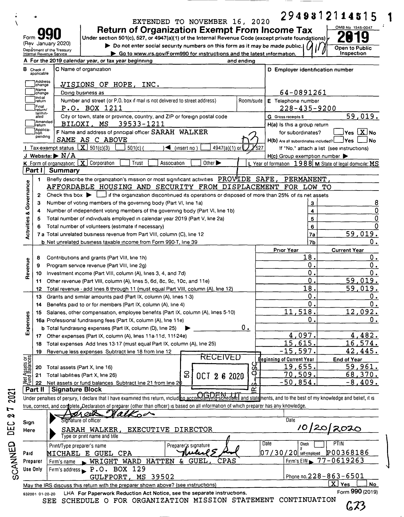 Image of first page of 2019 Form 990 for Visions of Hope