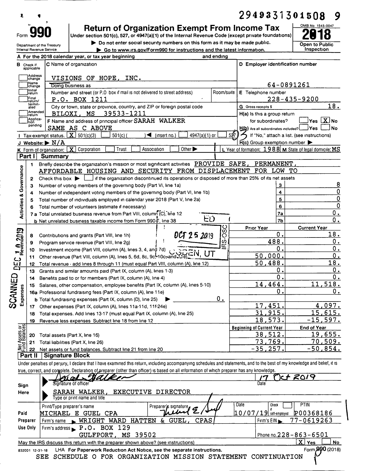 Image of first page of 2018 Form 990 for Visions of Hope
