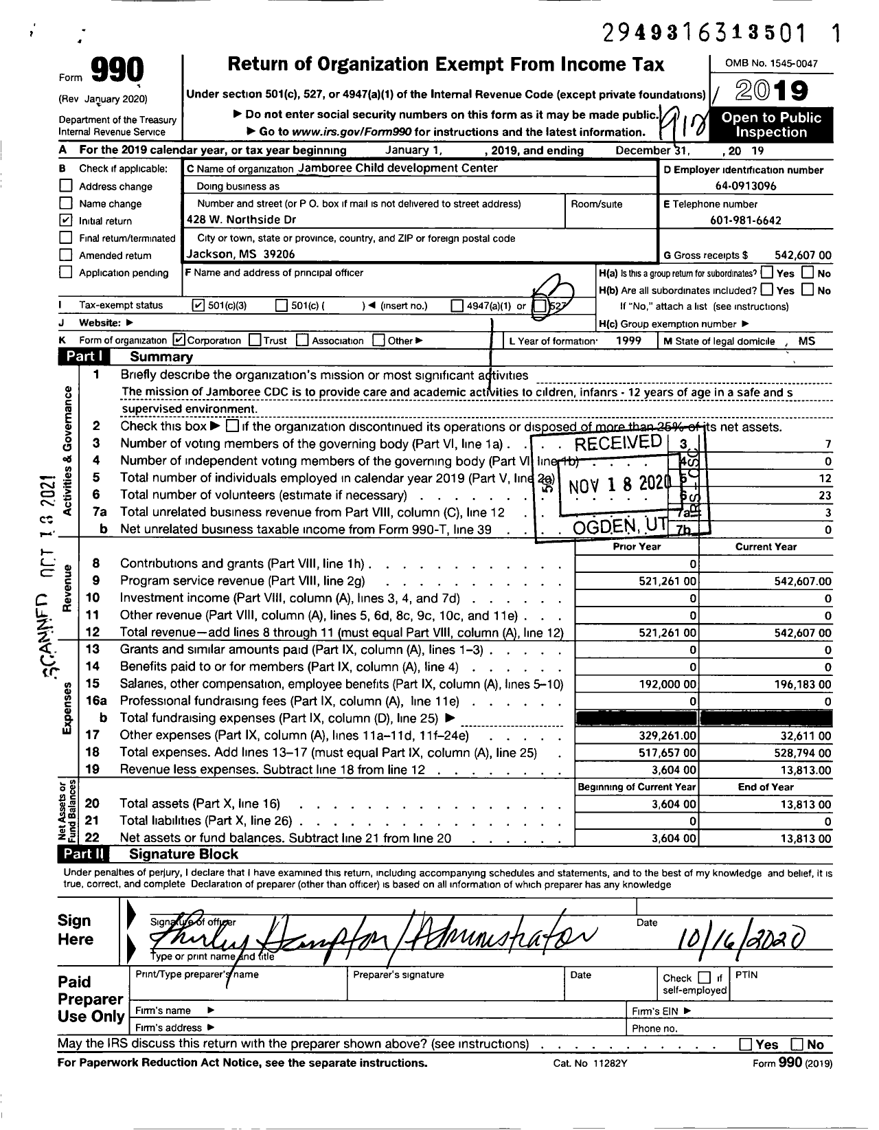 Image of first page of 2019 Form 990 for Jamboree Child Development Center