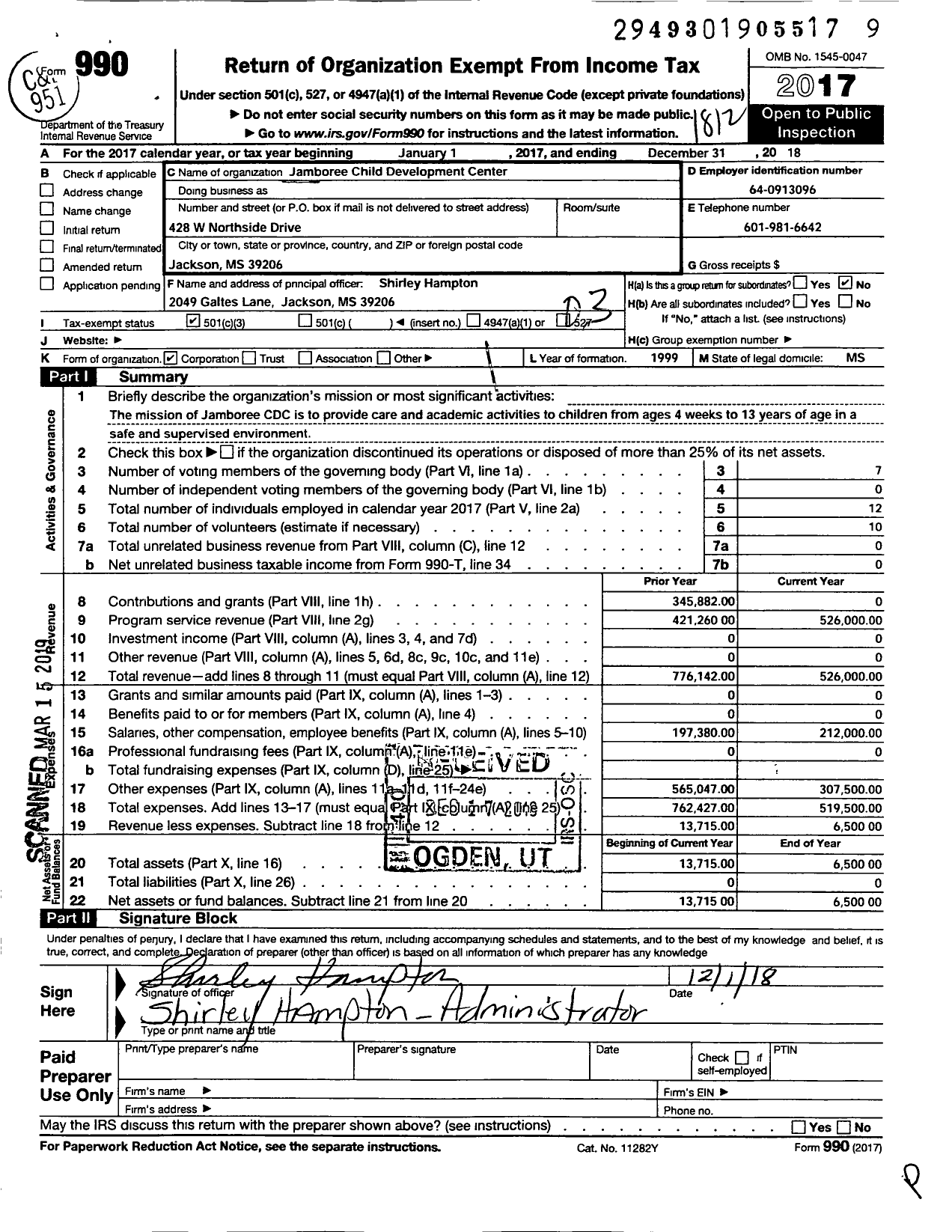 Image of first page of 2018 Form 990 for Jamboree Child Development Center