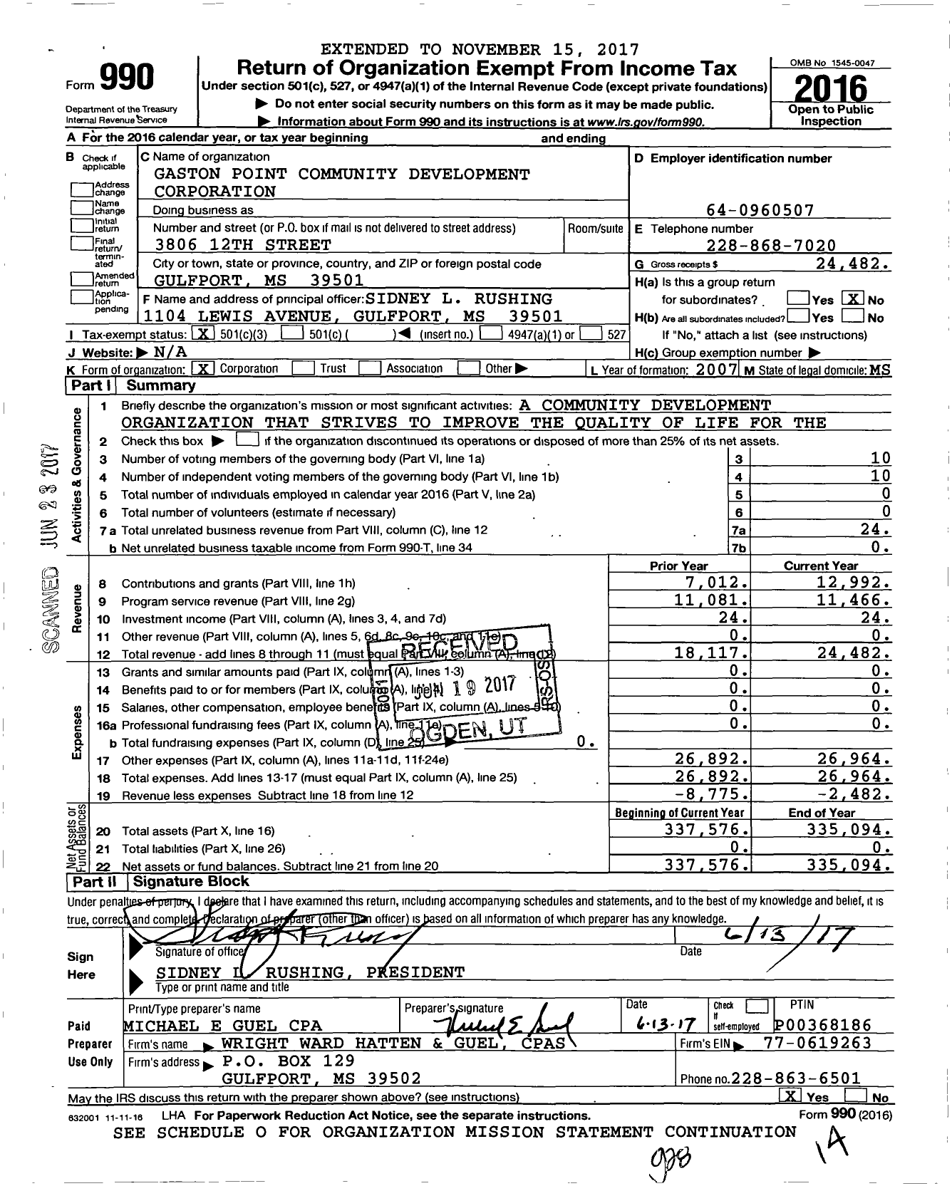 Image of first page of 2016 Form 990 for Gaston Point Community Development Corporation