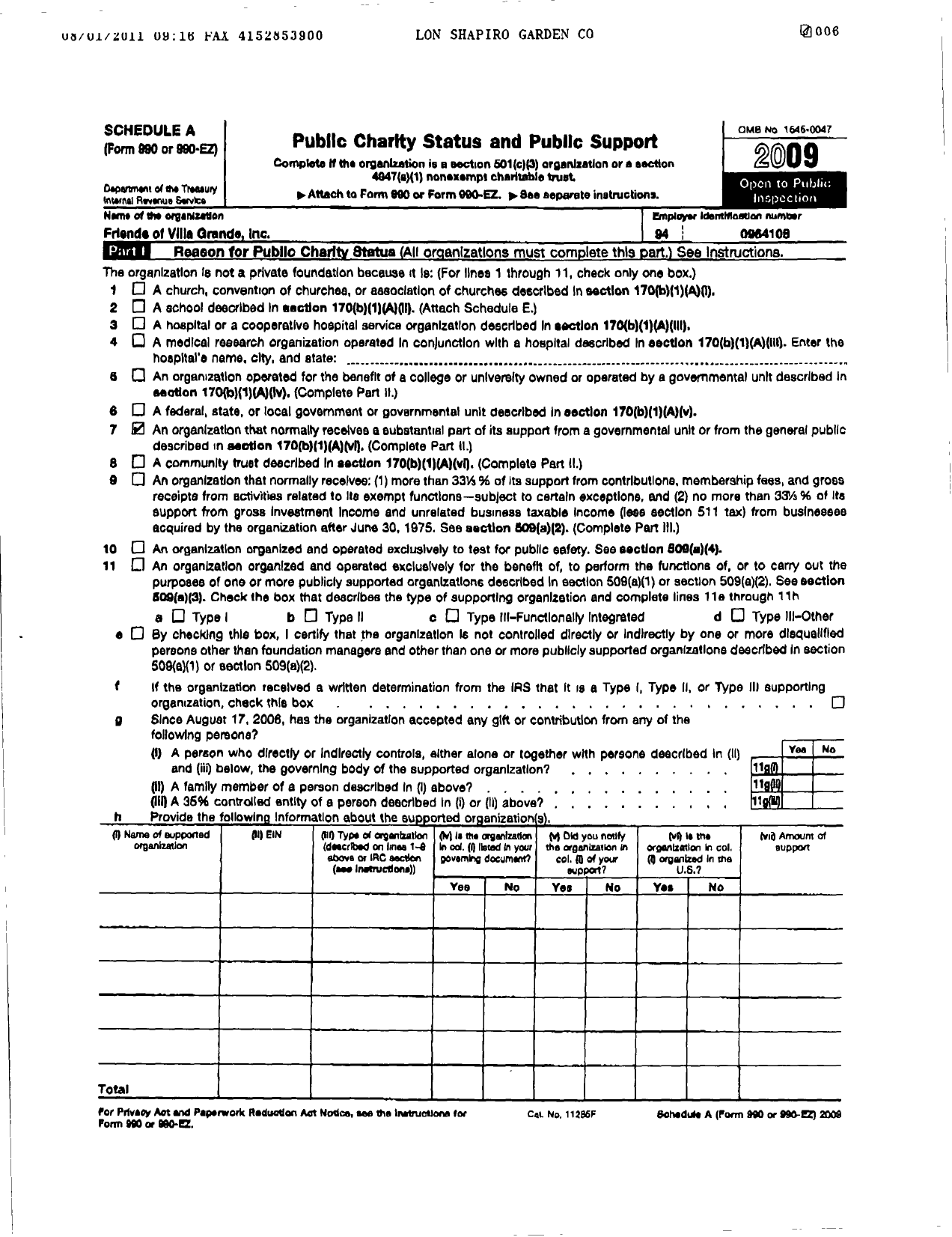 Image of first page of 2009 Form 990ER for Friends of Villa Grande