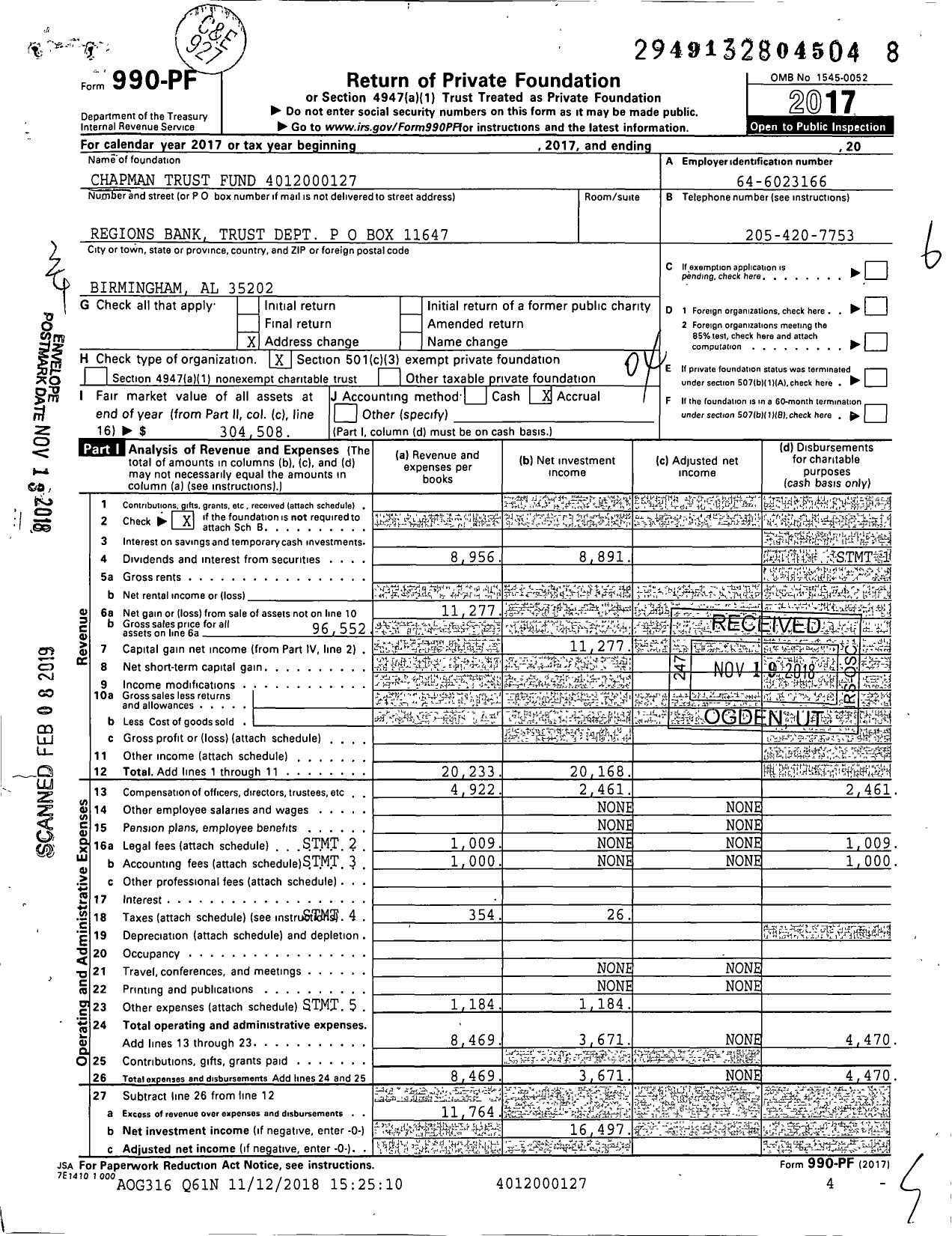 Image of first page of 2017 Form 990PF for Chapman Trust Fund