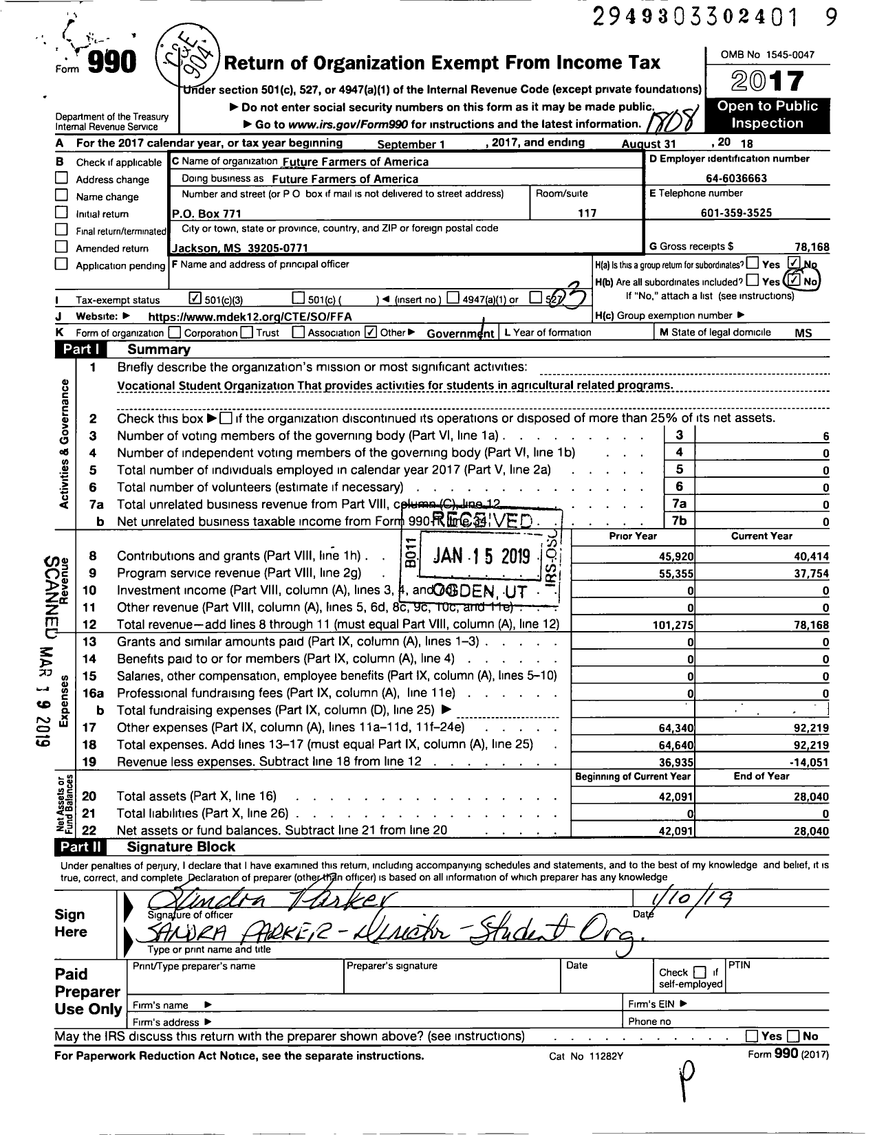 Image of first page of 2017 Form 990 for Future Farmers of America