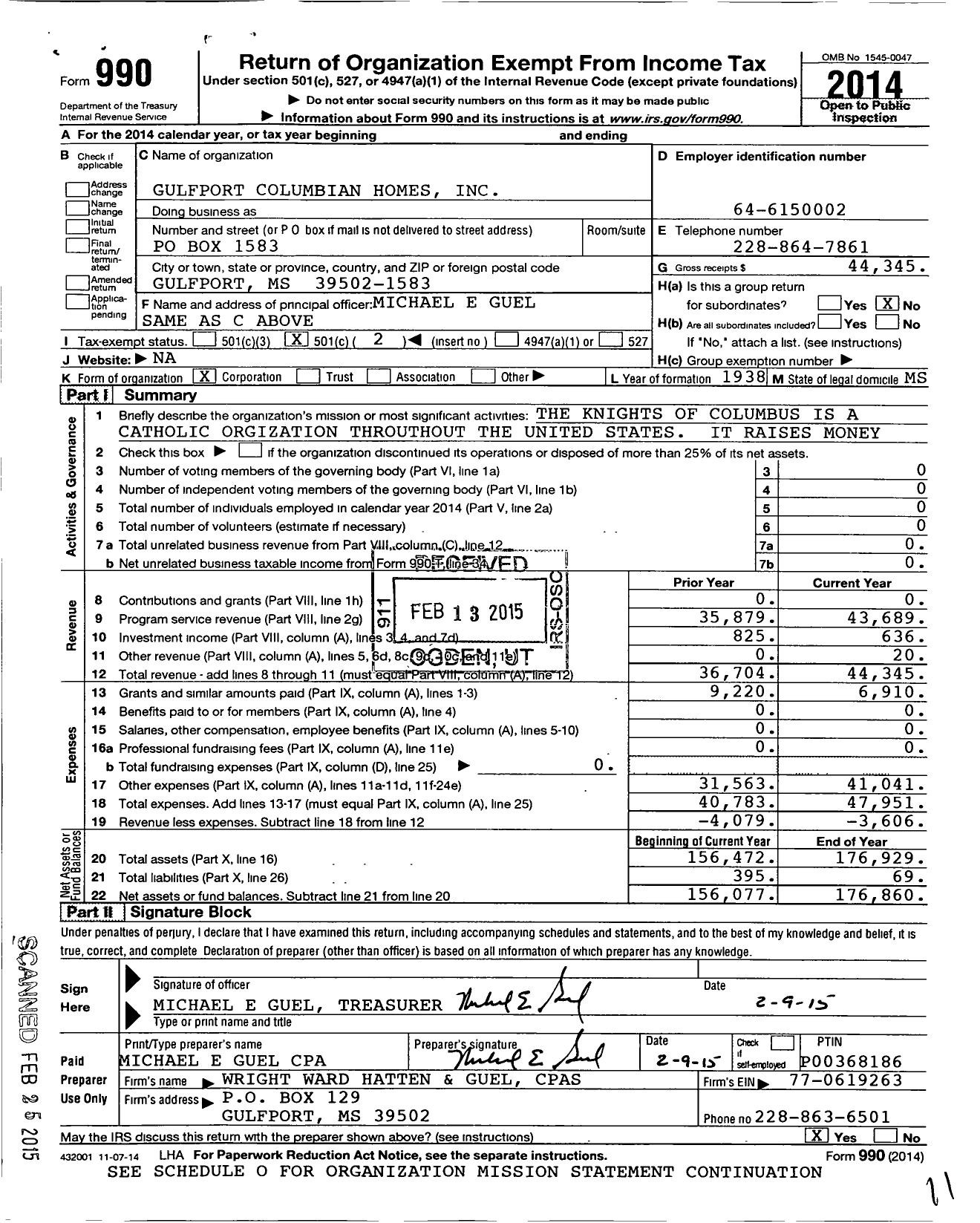 Image of first page of 2014 Form 990O for Gulfport Columbian Homes