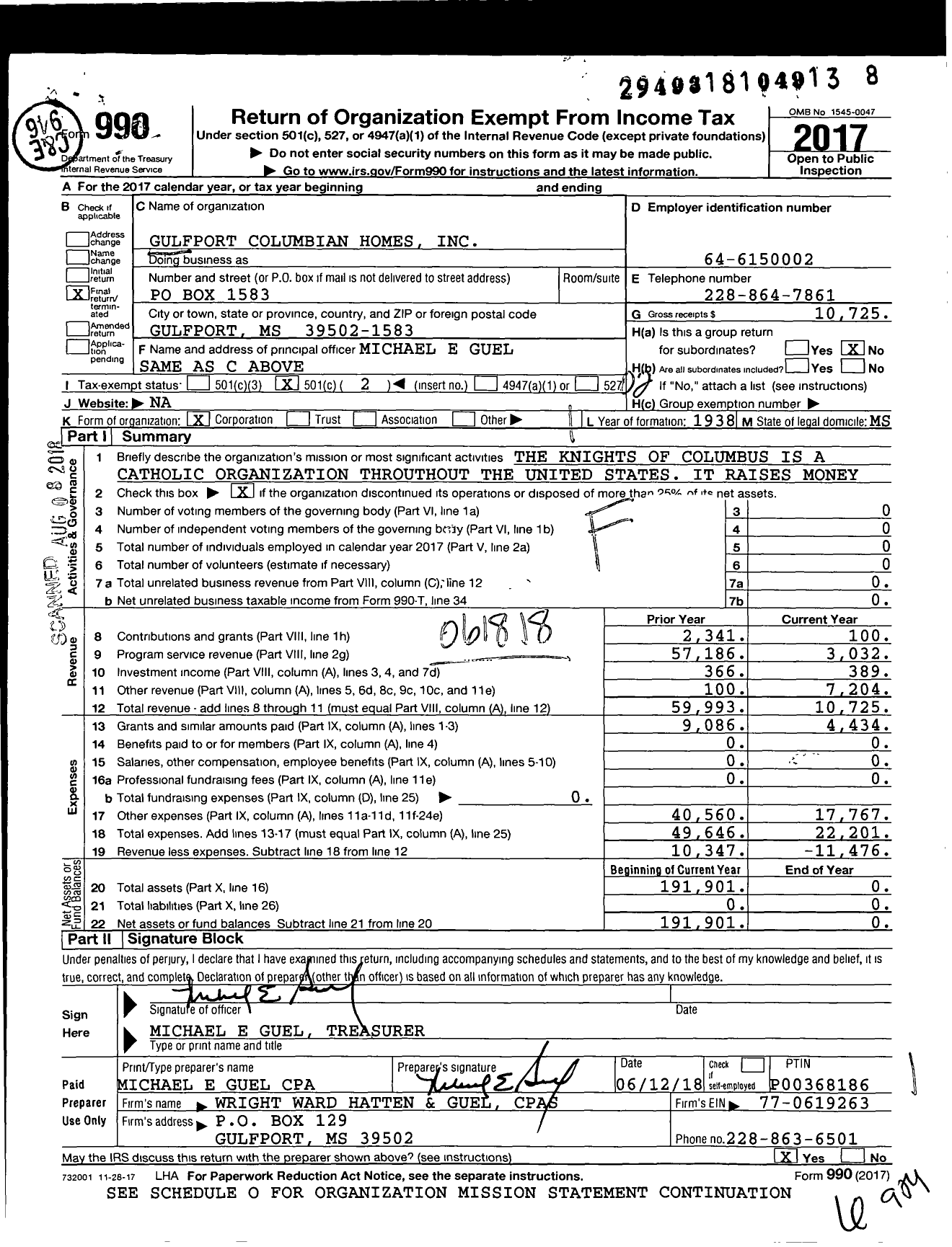 Image of first page of 2017 Form 990O for Gulfport Columbian Homes