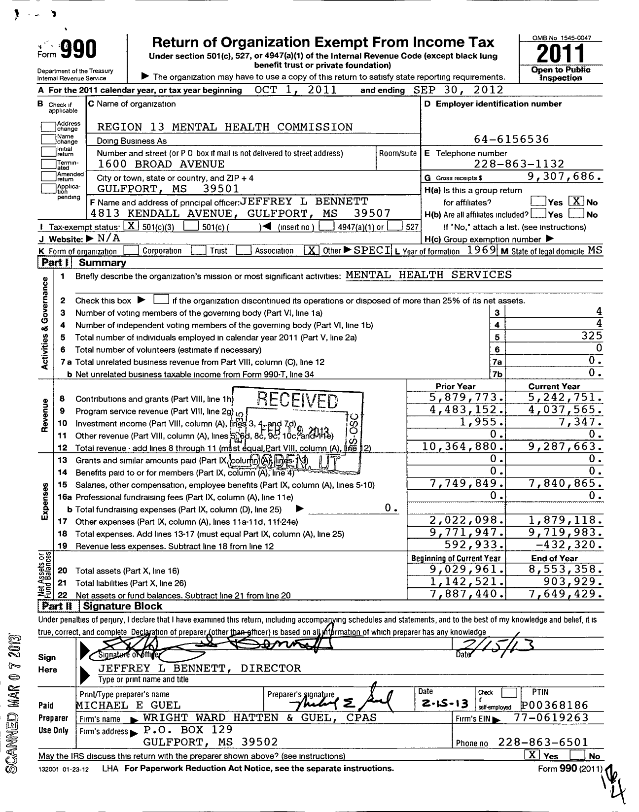 Image of first page of 2011 Form 990 for Region 13 Mental Health Commission