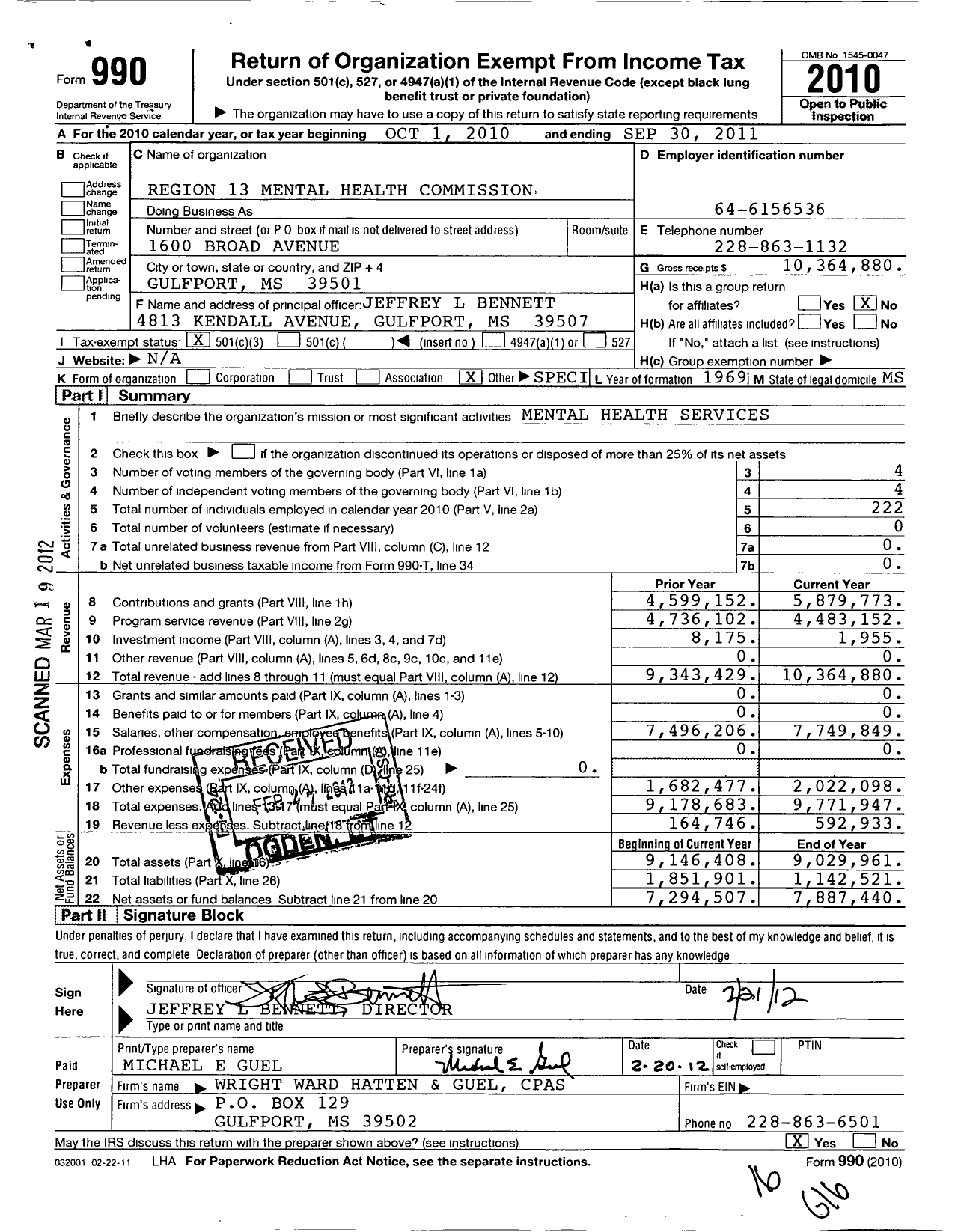 Image of first page of 2010 Form 990 for Region 13 Mental Health Commission