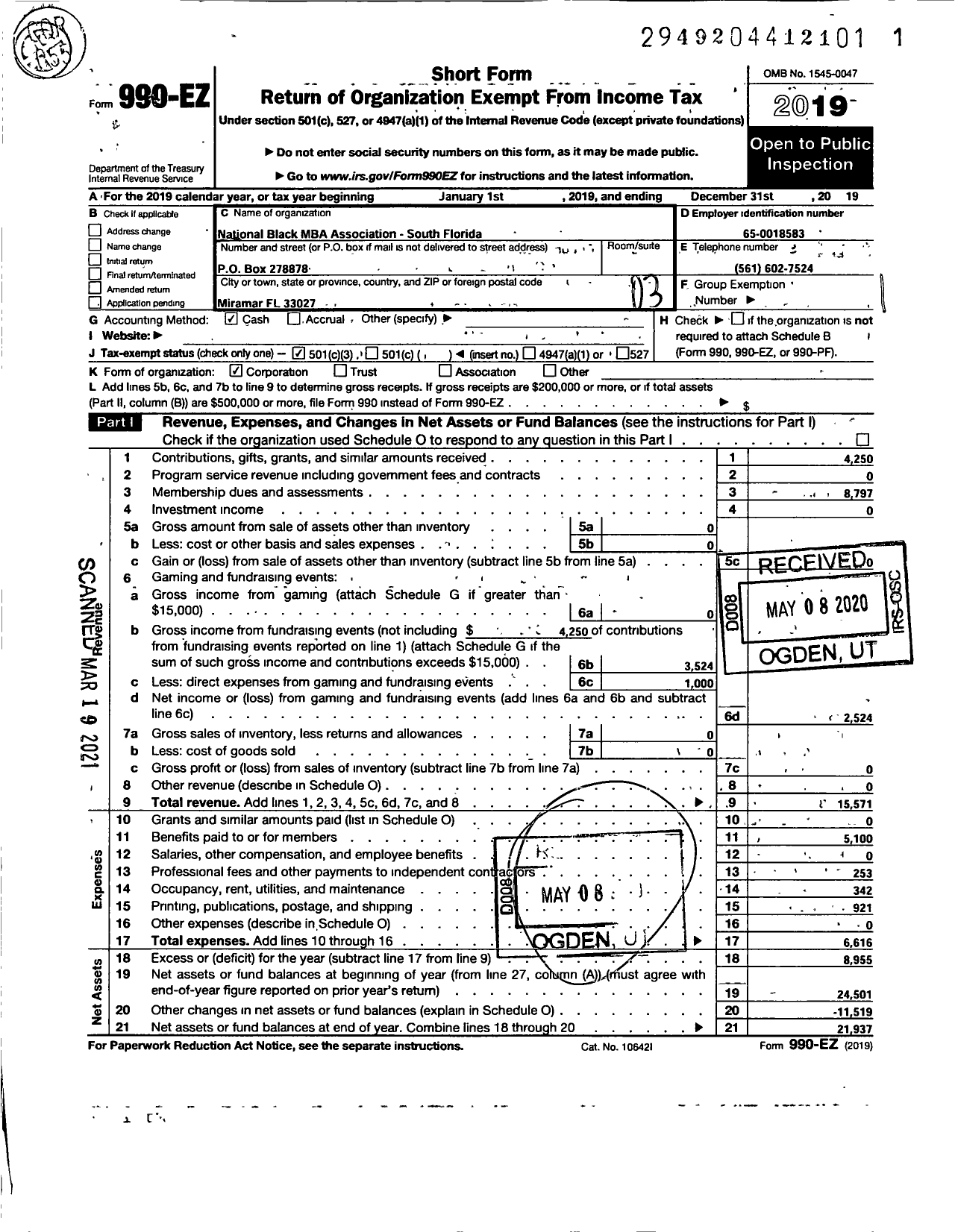 Image of first page of 2019 Form 990EZ for The National Black MBA Association - South Florida Chapter