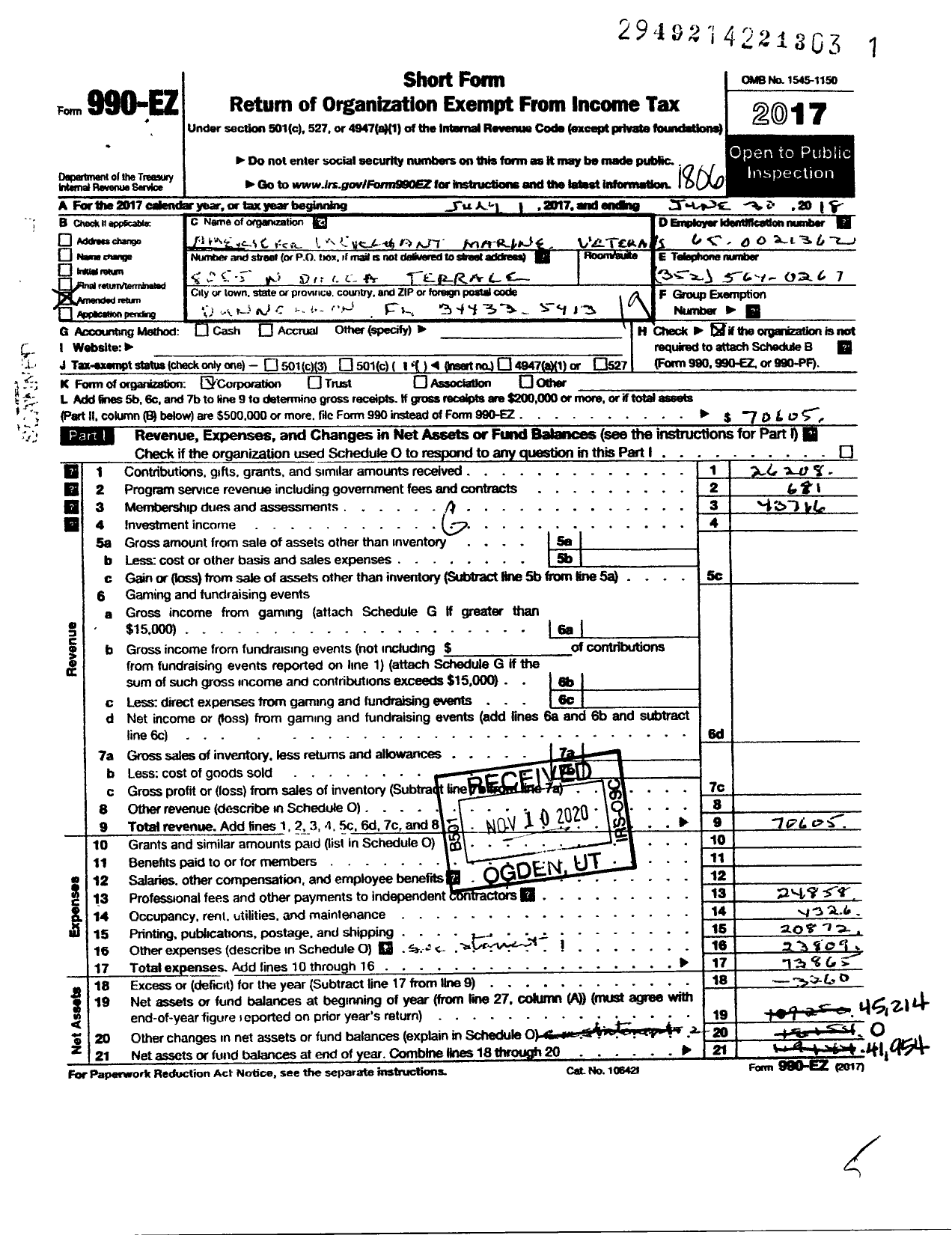 Image of first page of 2017 Form 990EO for American Merchant Marine Veterans