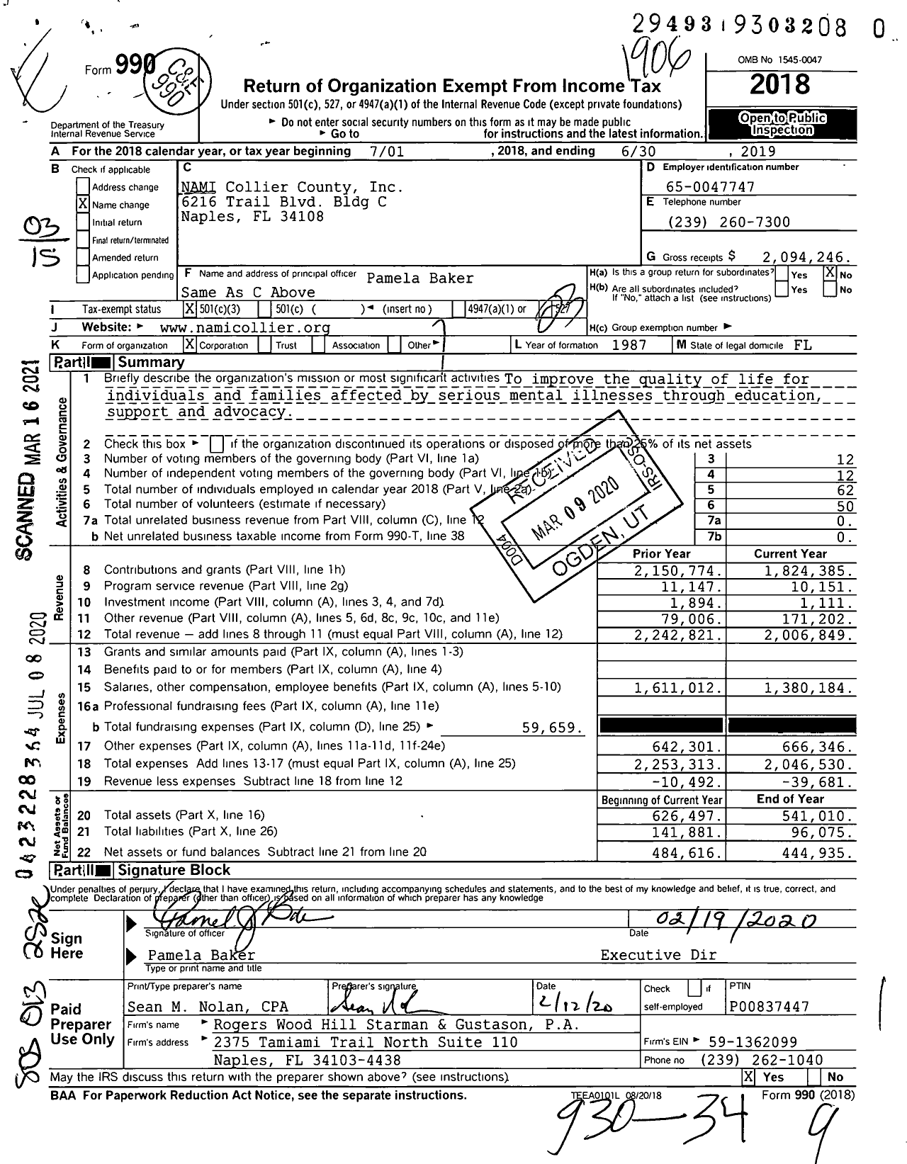 Image of first page of 2018 Form 990 for NAMI Collier County (NAMI)