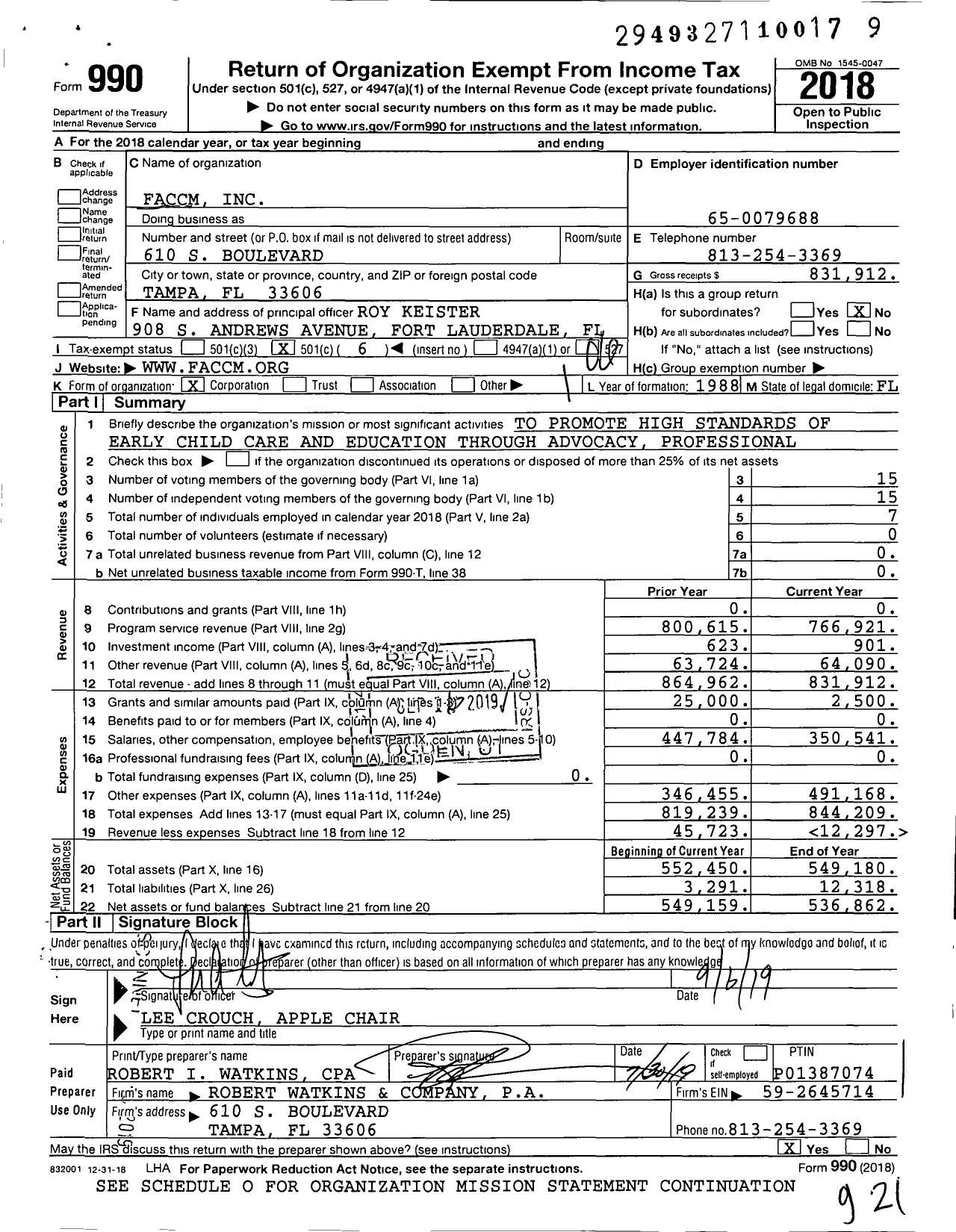 Image of first page of 2018 Form 990O for Faccm