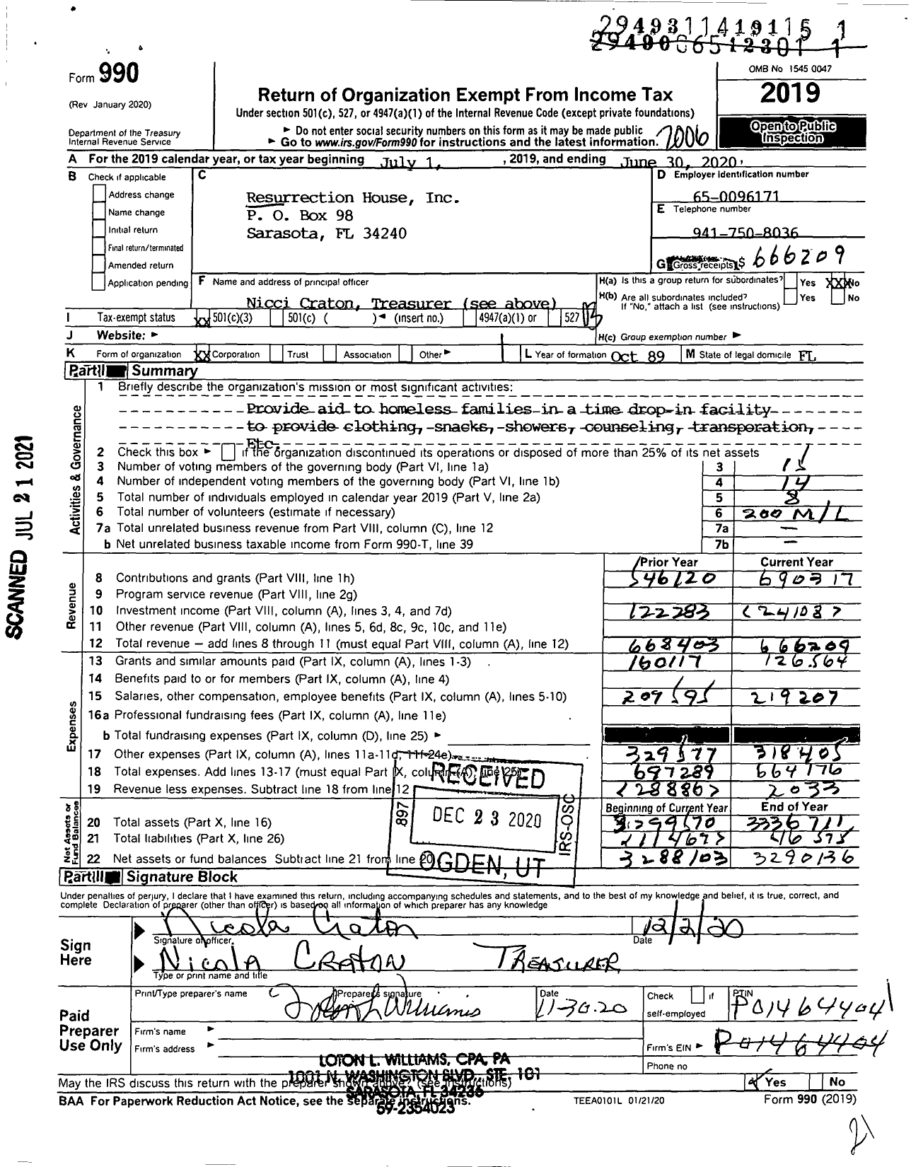 Image of first page of 2019 Form 990 for Resurrection House