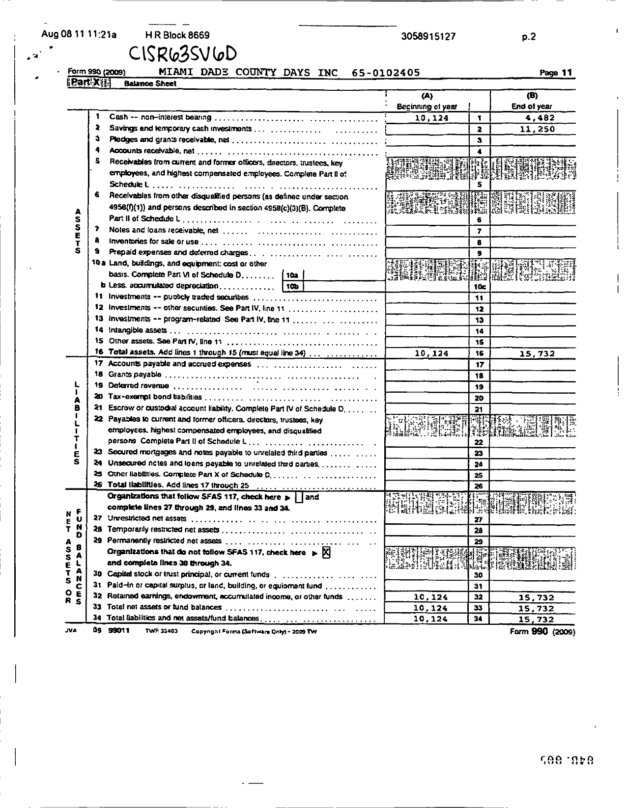 Image of first page of 2009 Form 990OR for Miami Dade County Days