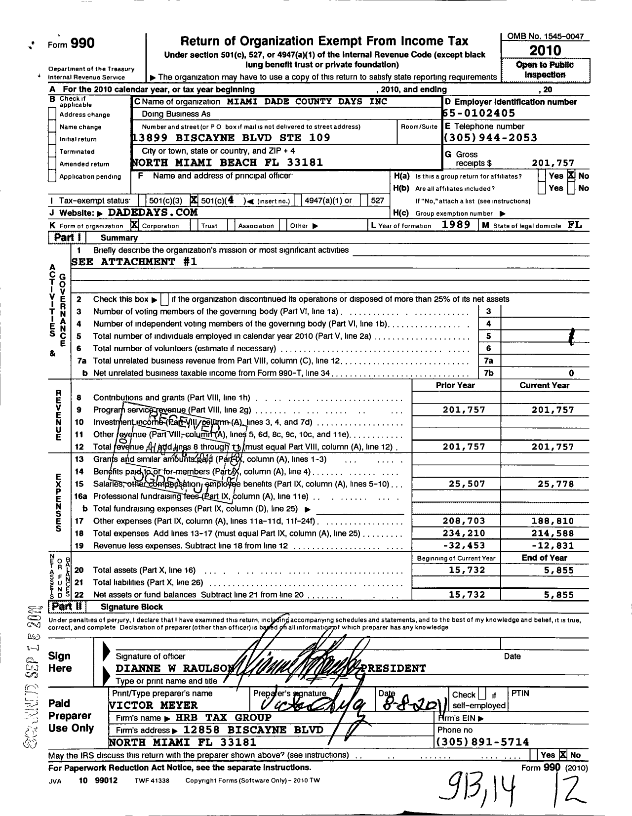 Image of first page of 2010 Form 990O for Miami Dade County Days