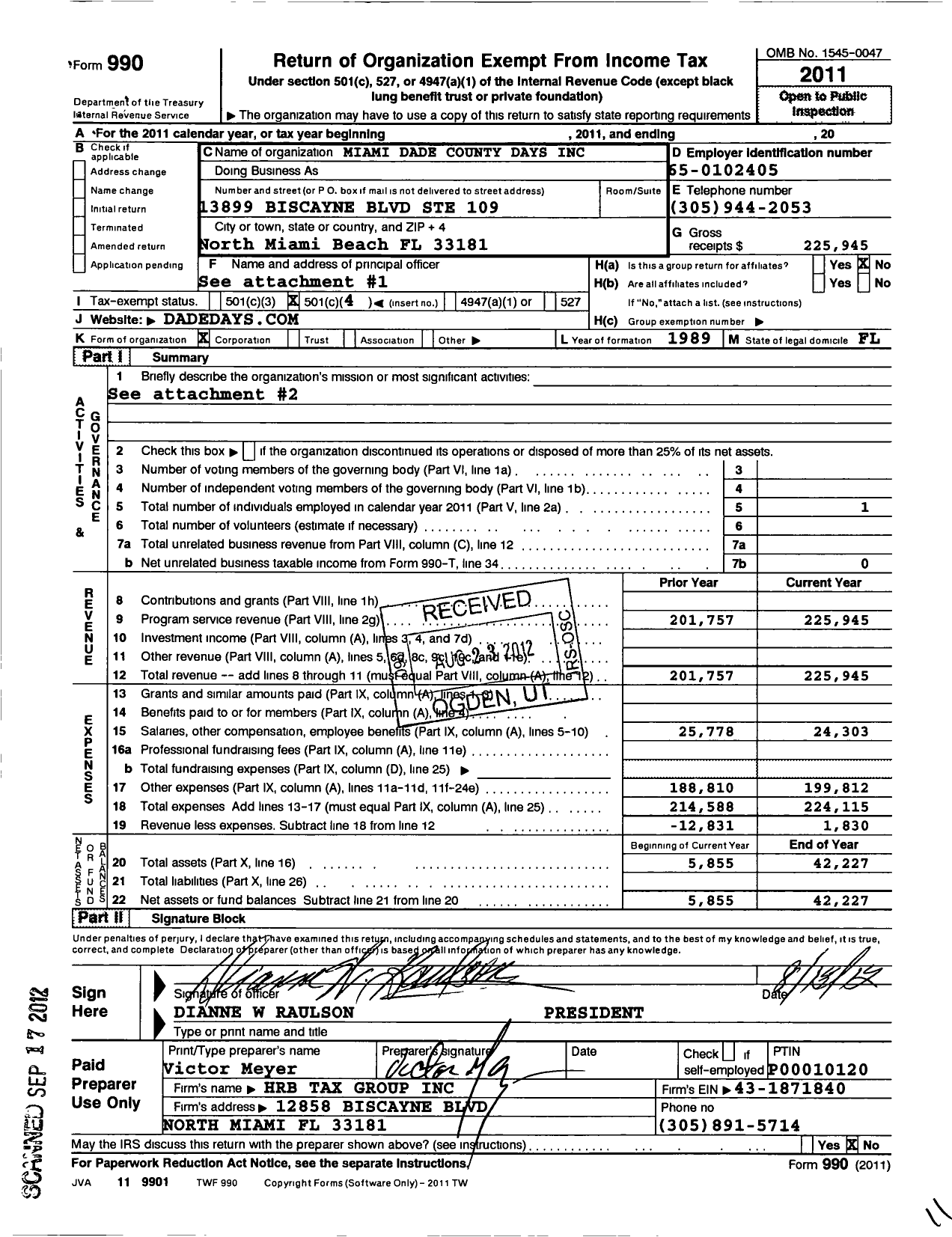 Image of first page of 2011 Form 990O for Miami Dade County Days