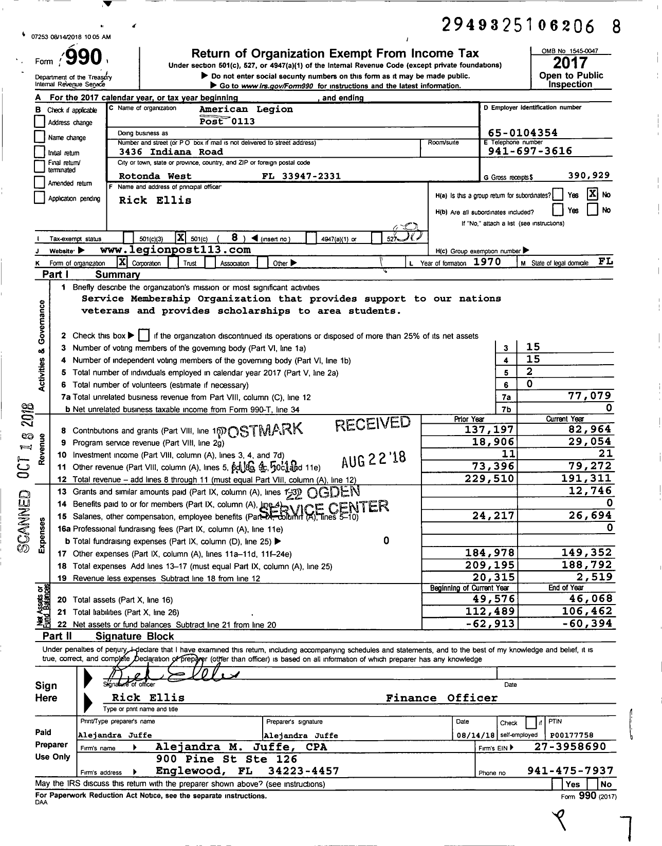 Image of first page of 2017 Form 990O for American Legion - 0113 Rotonda West