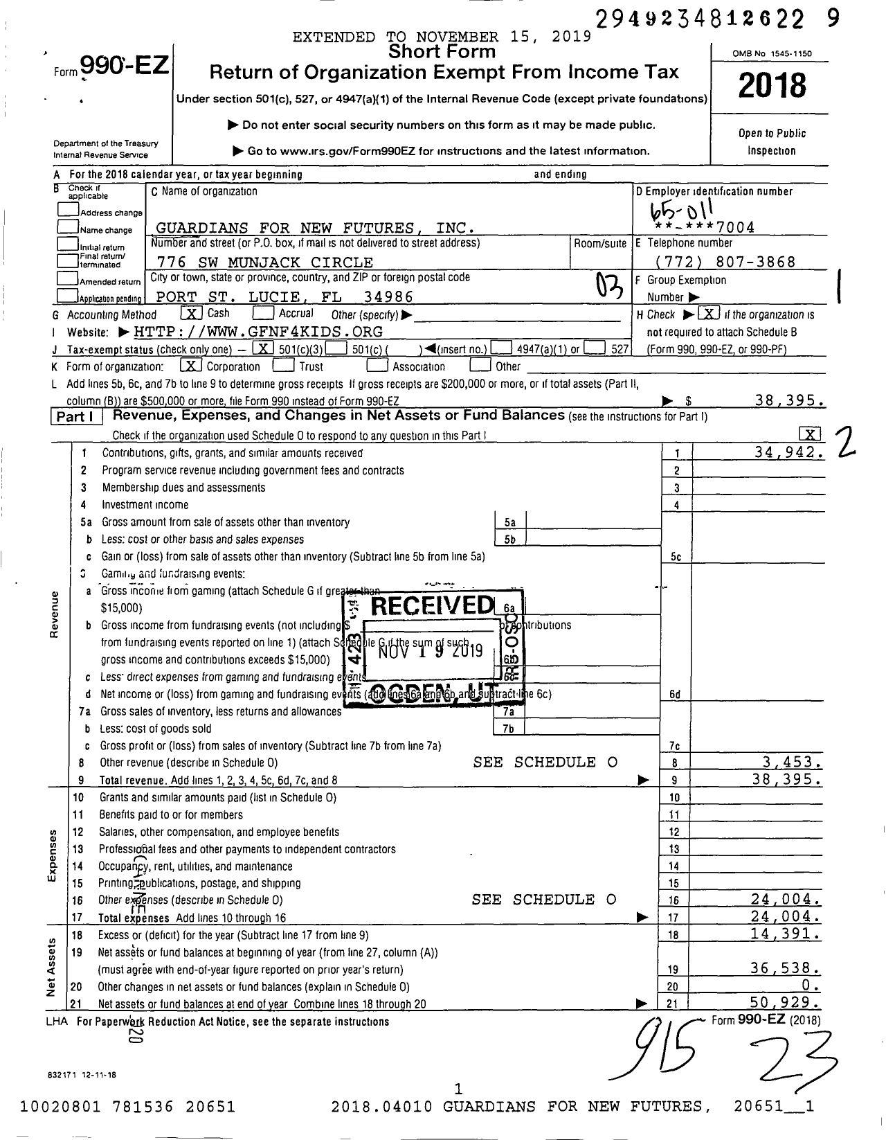 Image of first page of 2018 Form 990EZ for Guardians for New Futures