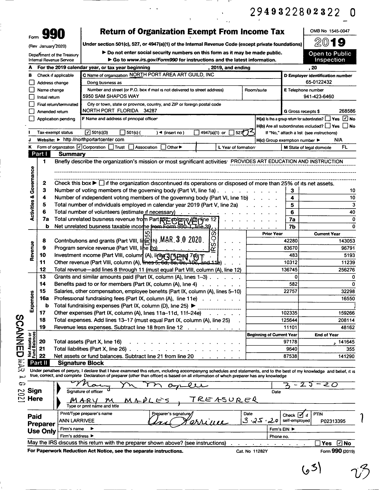 Image of first page of 2019 Form 990 for North Port Area Art Guild