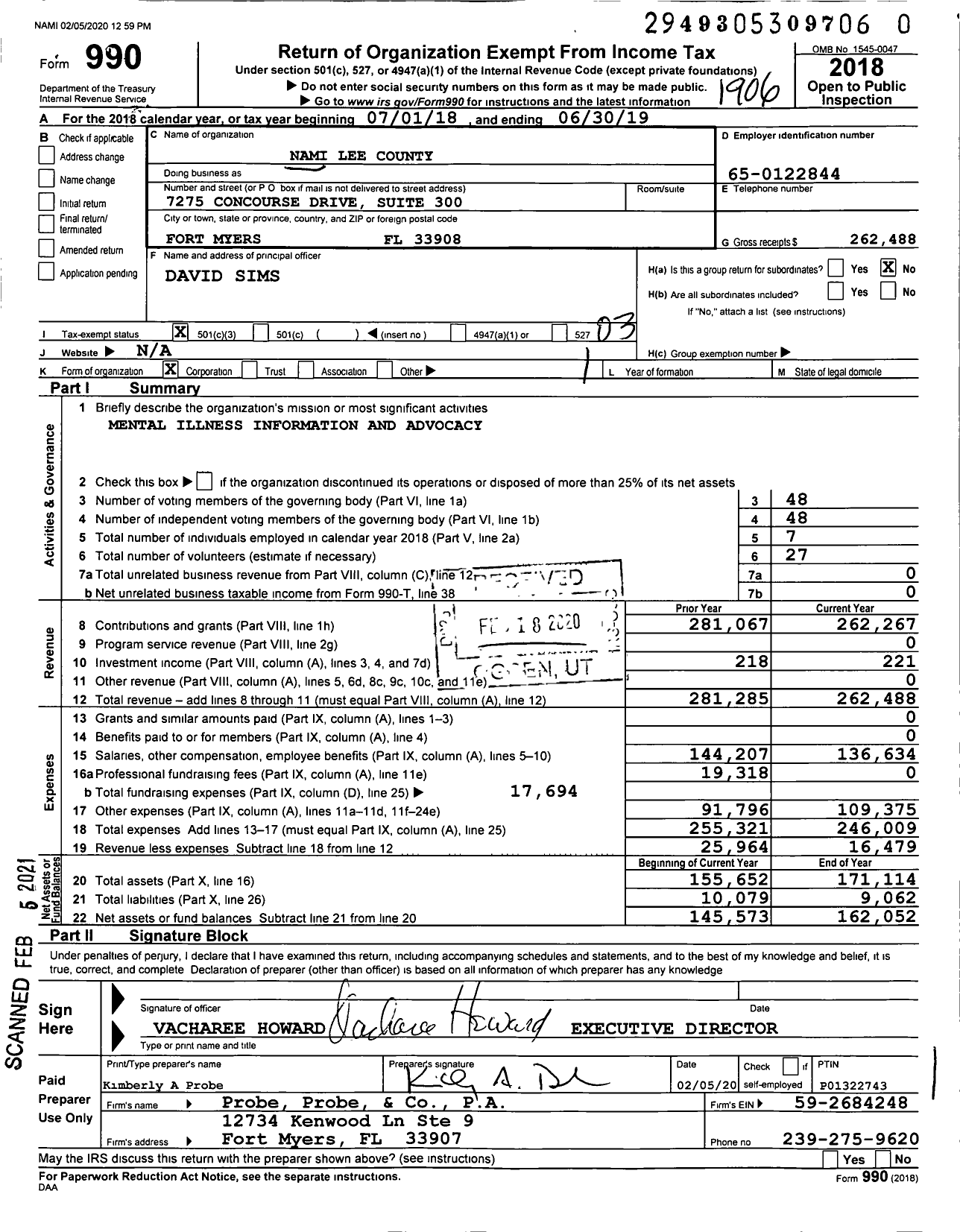 Image of first page of 2018 Form 990 for National Alliance on Mental Illness / Nami Lee County