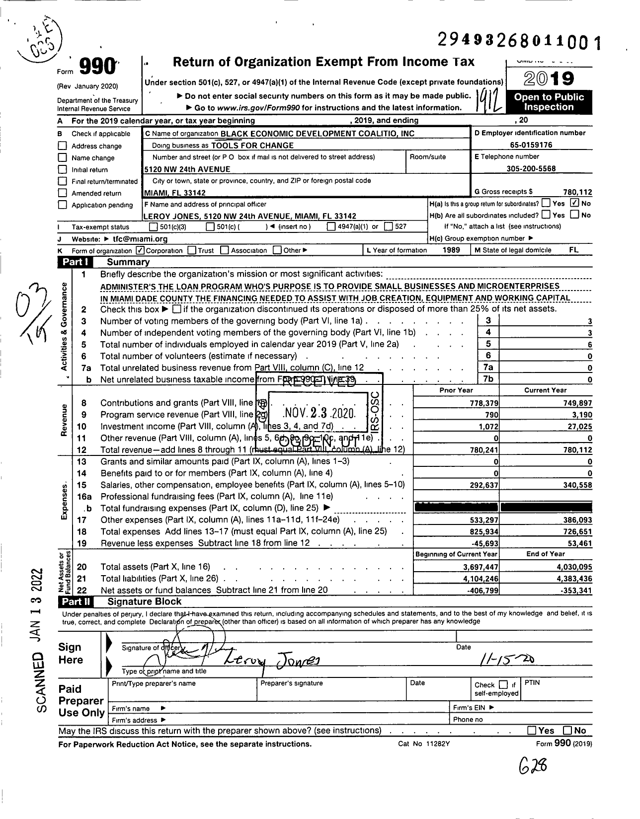 Image of first page of 2019 Form 990 for Tools for Change