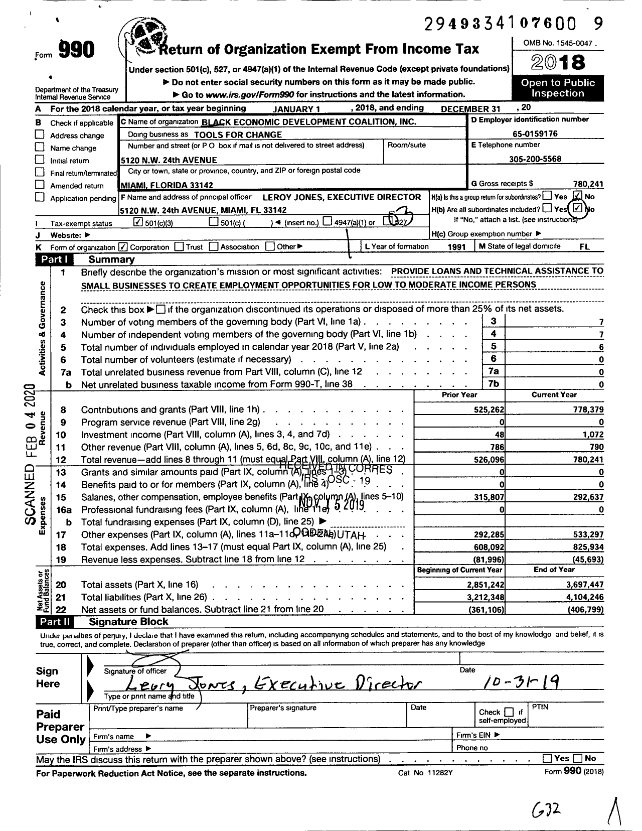 Image of first page of 2018 Form 990 for Tools for Change