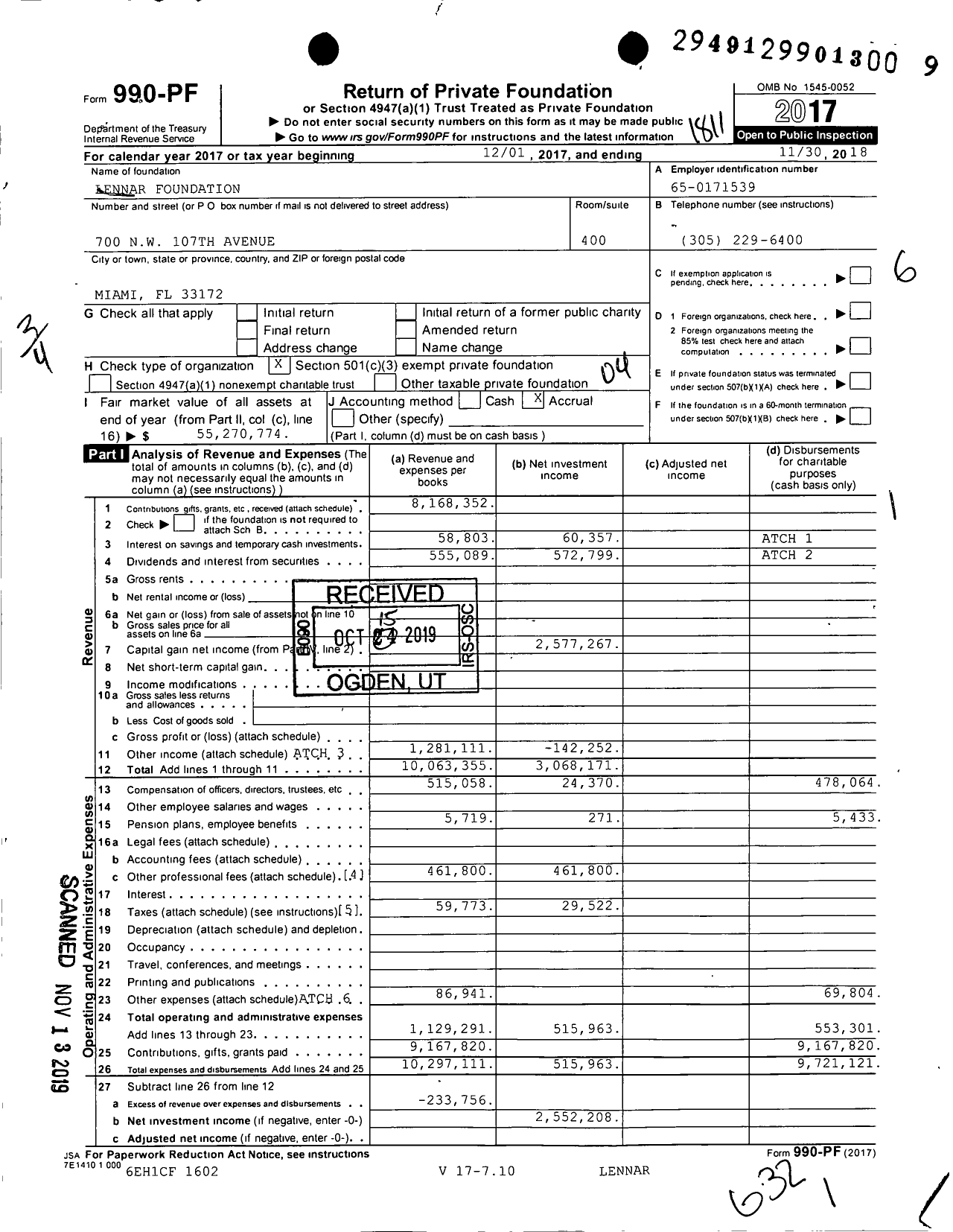 Image of first page of 2017 Form 990PF for Lennar Foundation