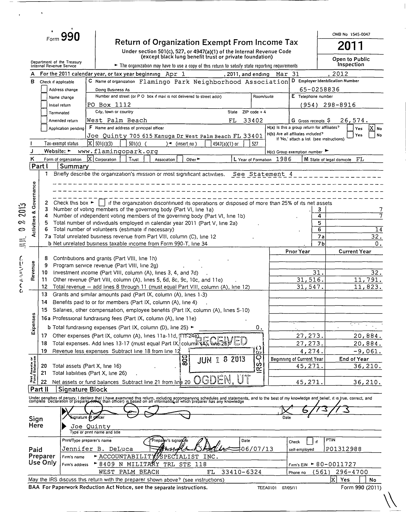 Image of first page of 2011 Form 990 for Flamingo Park Neighborhood