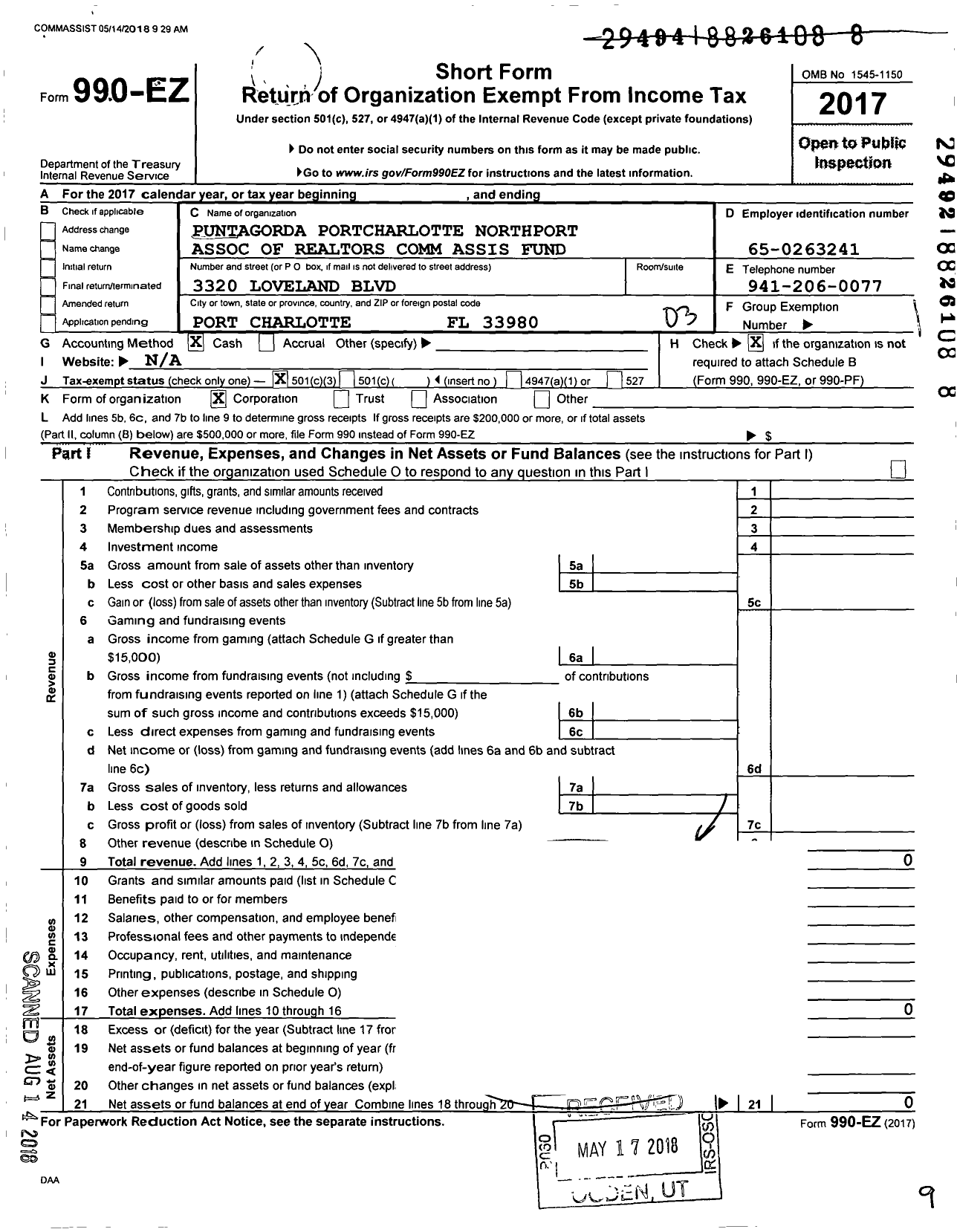 Image of first page of 2017 Form 990EZ for Punta Gorda-Port Charlotte-North Port Association of Realtors