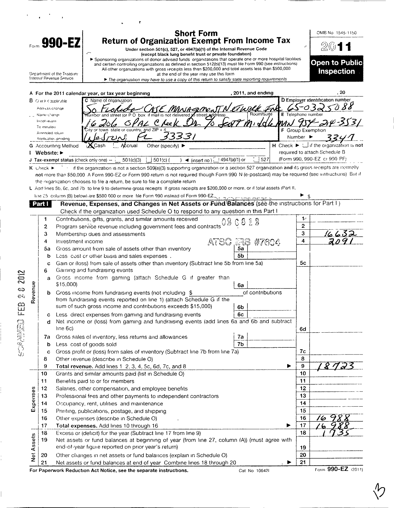 Image of first page of 2011 Form 990EO for Case Management Society of America / South FL Case Management Network