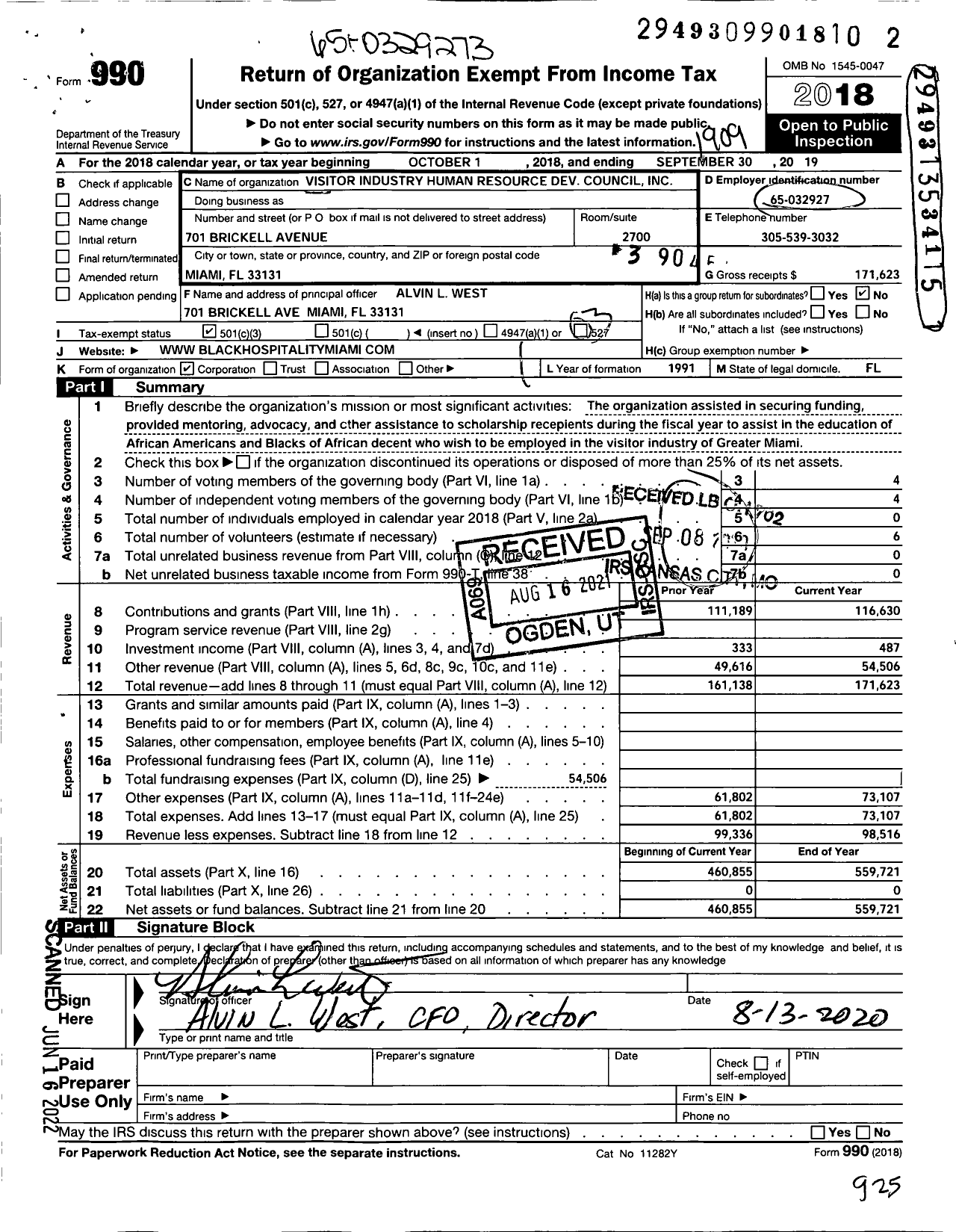 Image of first page of 2018 Form 990 for Visitor Industry Human Resource Development Council