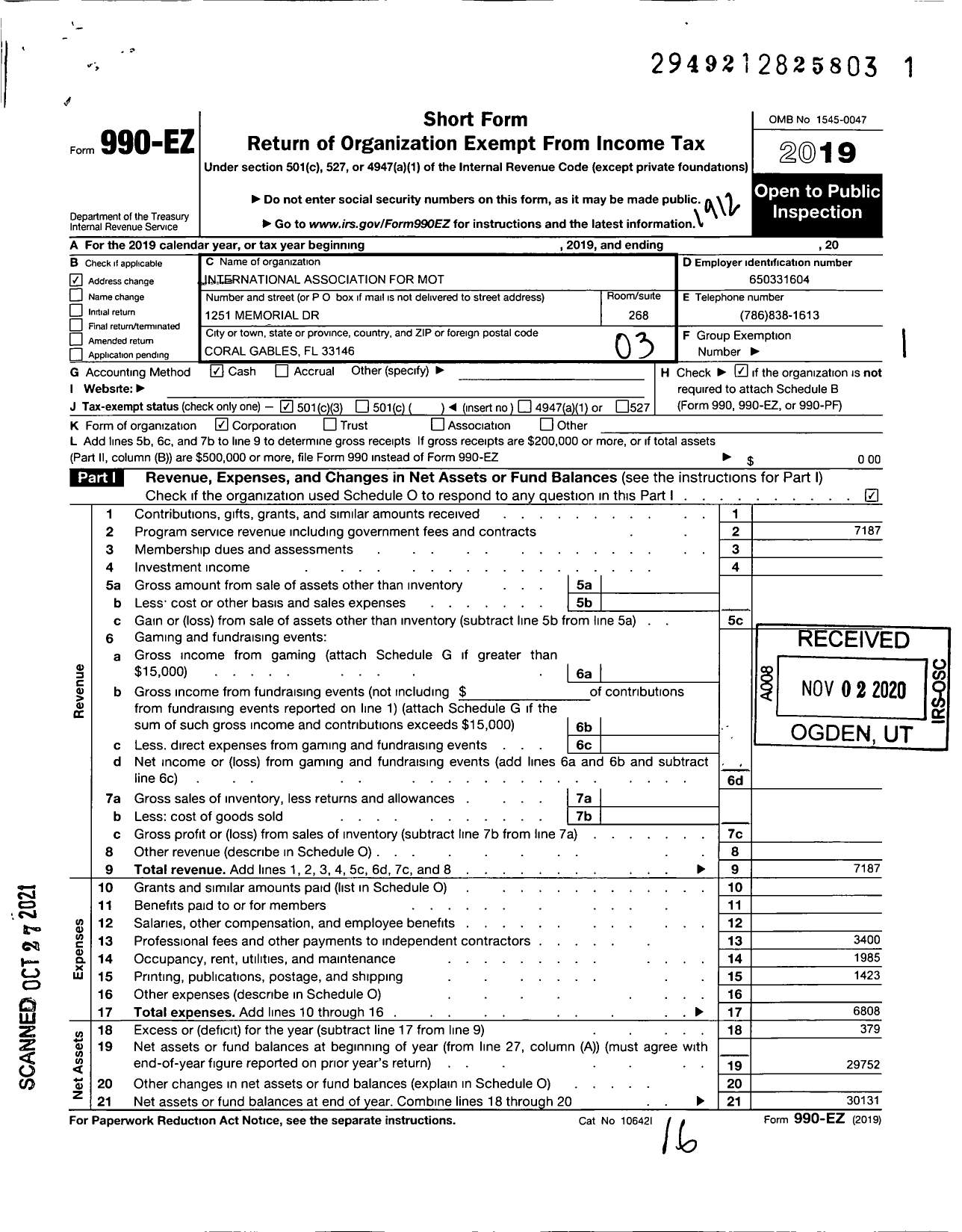 Image of first page of 2019 Form 990EZ for International Association for Management of Technology