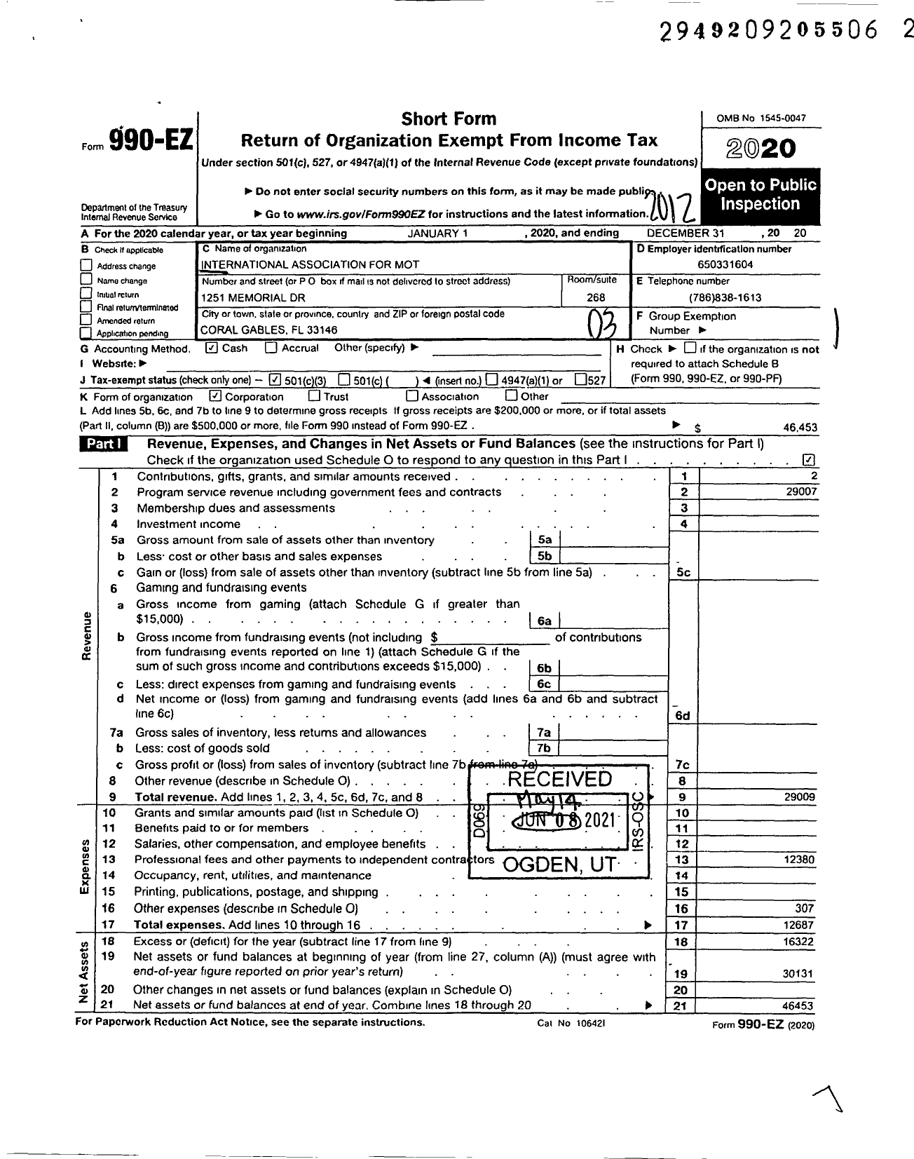 Image of first page of 2020 Form 990EZ for International Association for Management of Technology