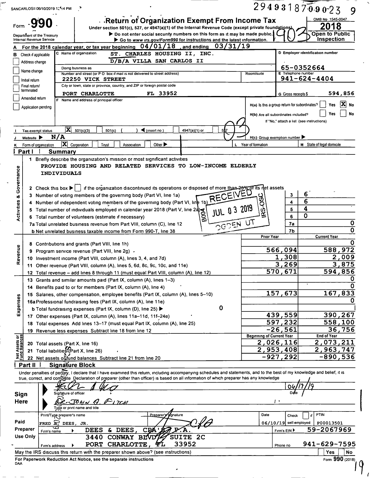 Image of first page of 2018 Form 990 for Villa San Carlos Ii