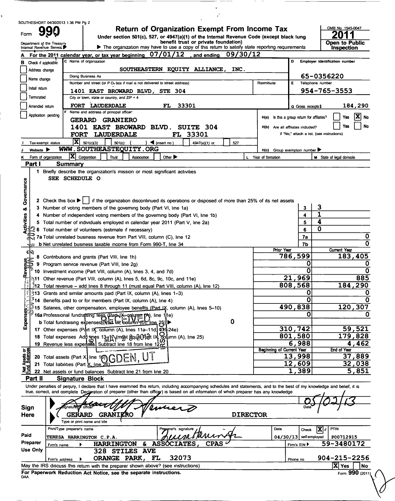 Image of first page of 2011 Form 990 for Southeastern Equity Alliance