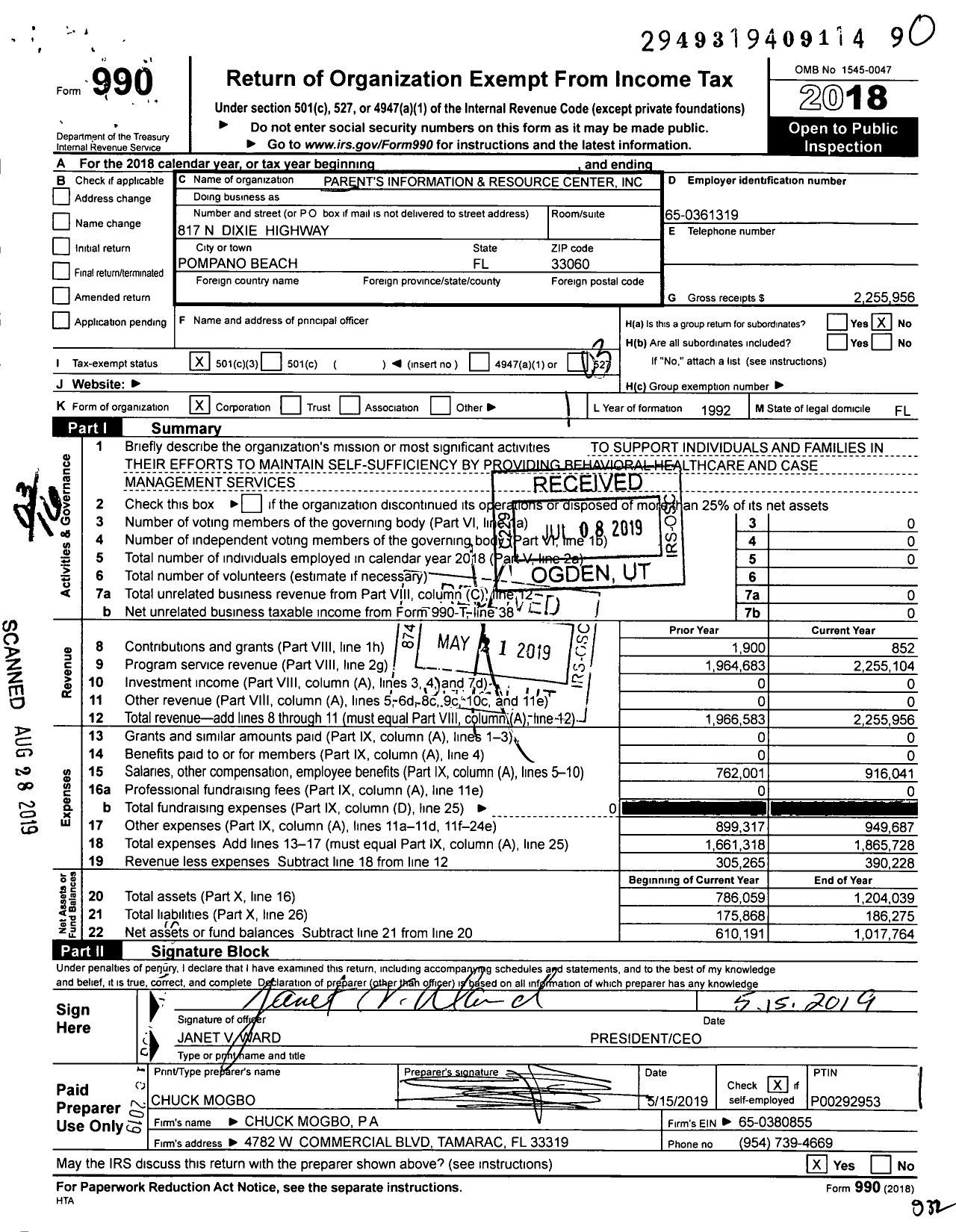 Image of first page of 2018 Form 990 for The Parents Information and Resource Center